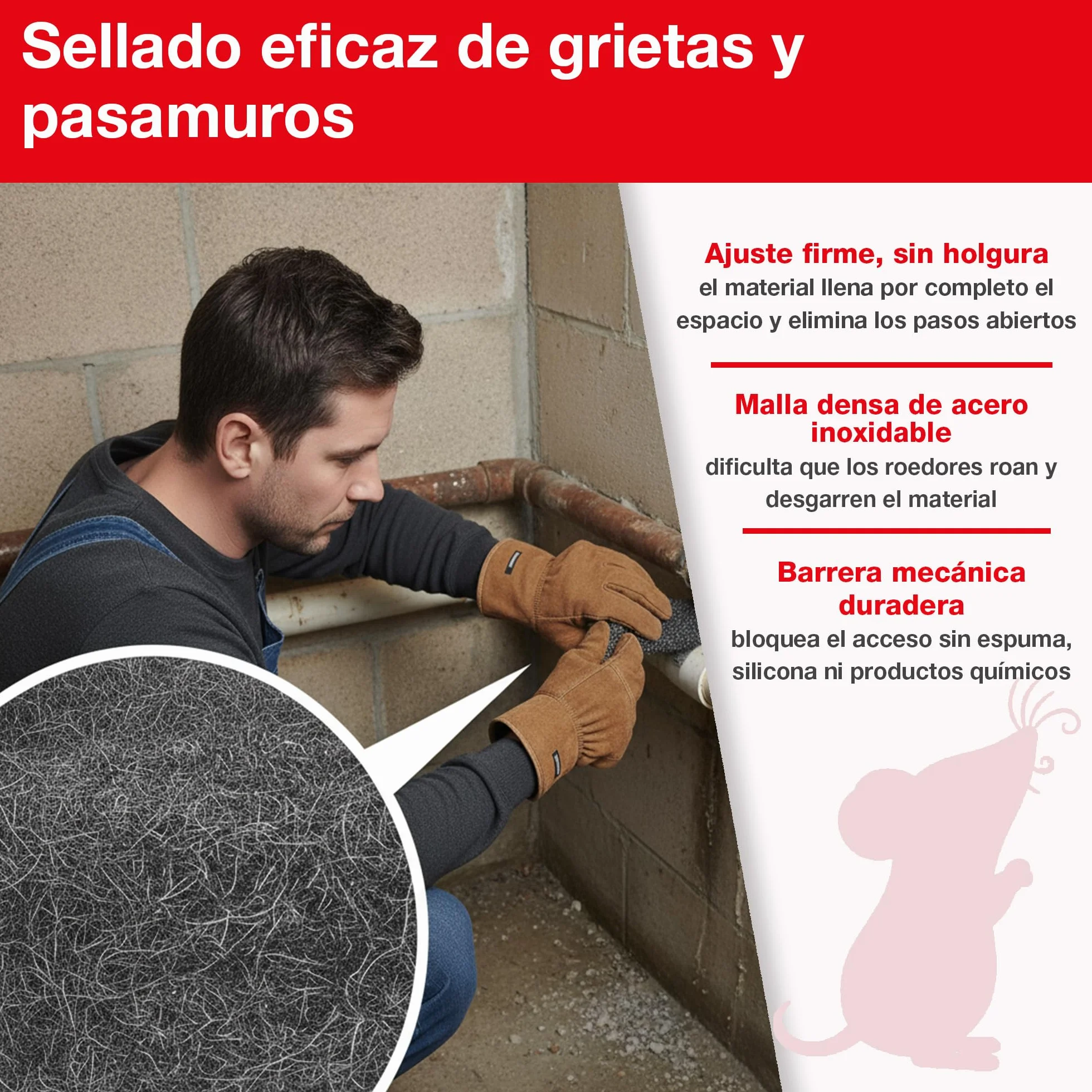 SWISSINNO Lana de Acero Anti roedores -antiratas y Ratones- – Malla roedores INOX Reutilizable para sellar Agujeros – Repelente de Ratas y plagas, contra Insectos – 1 Unidades