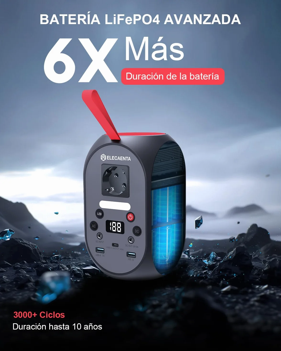 Estación de energía portátil de 99Wh, Generador Solar Portátil LiFePO4 Batería Salidas de CA 120W(Pico 200W) Respaldo de Batería con Linterna LED para Camping, Viajes, Autocaravanas, Hogar, Emergenza