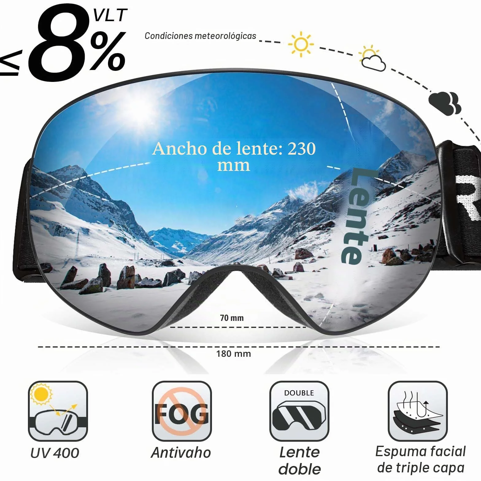 Gafas de esquí OTG sin montura para hombre y mujer