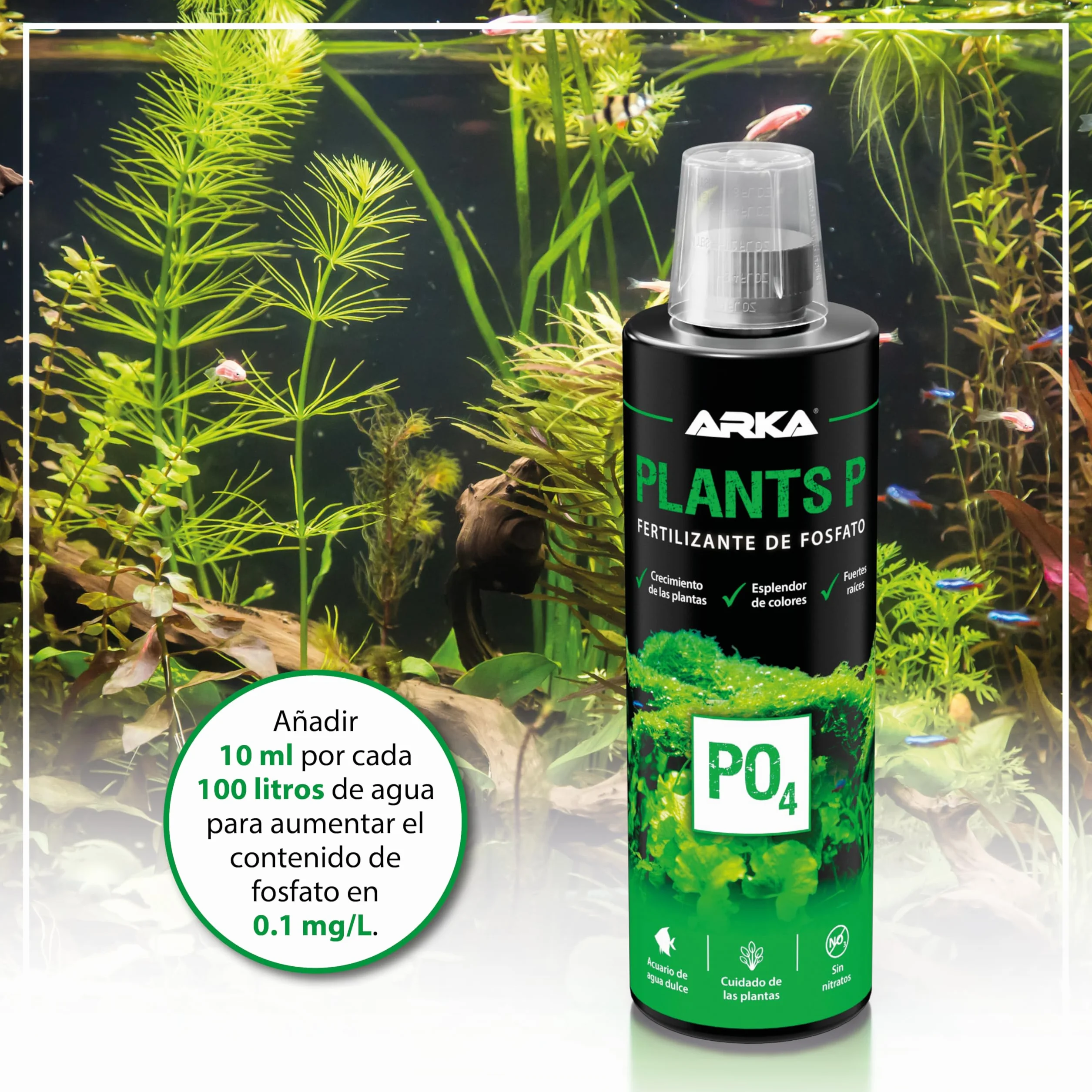 ARKA Plants P - 118 ml - Abono fosfatado Altamente eficaz para un Crecimiento exuberante de Las Plantas en acuarios de Agua Dulce, sin nitratos, Ideal para el aquascaping.