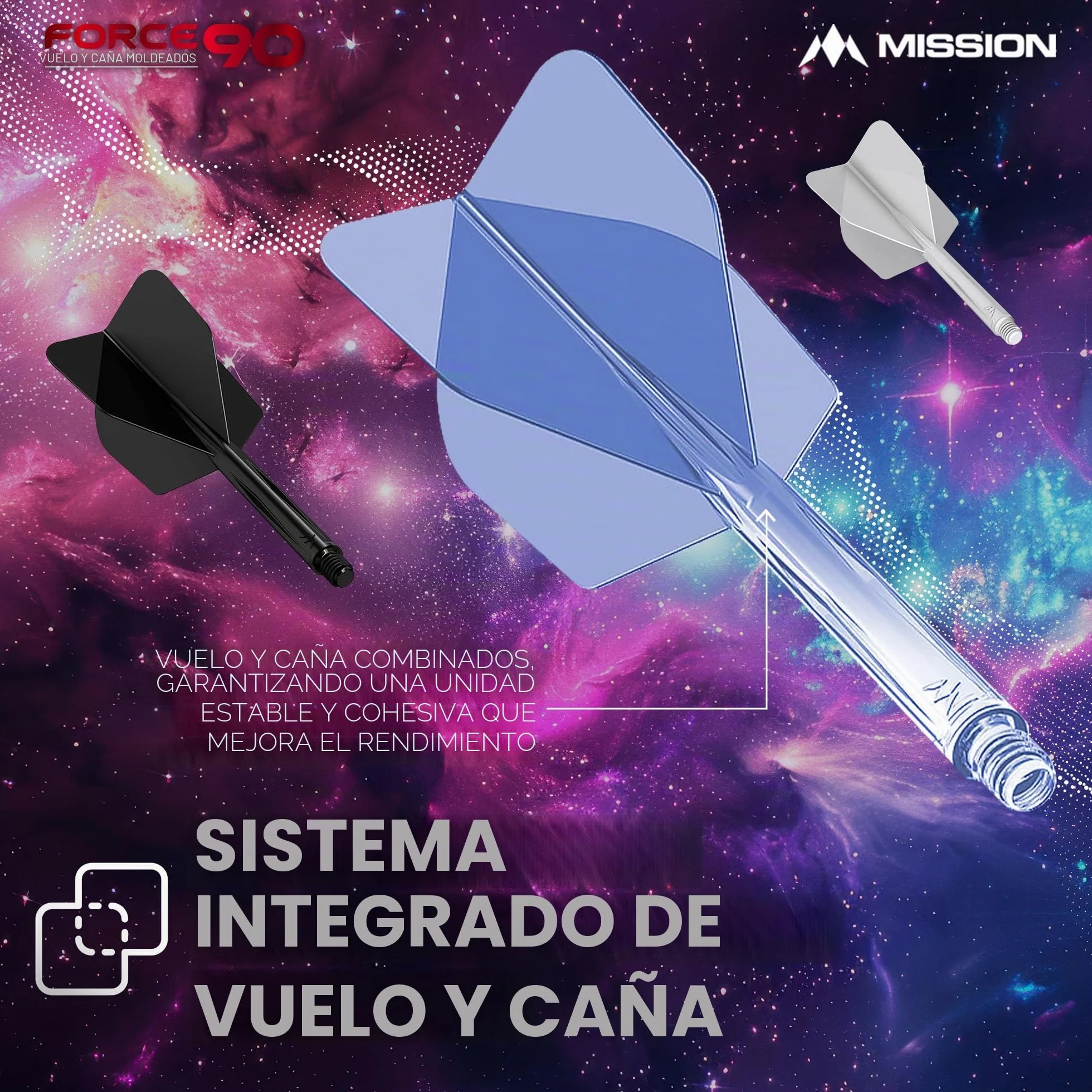 Mission Darts Force 90 Sistema integrado de vuelo y eje de dardos 2 en 1 Paquete de 3 Estándar n.º 6