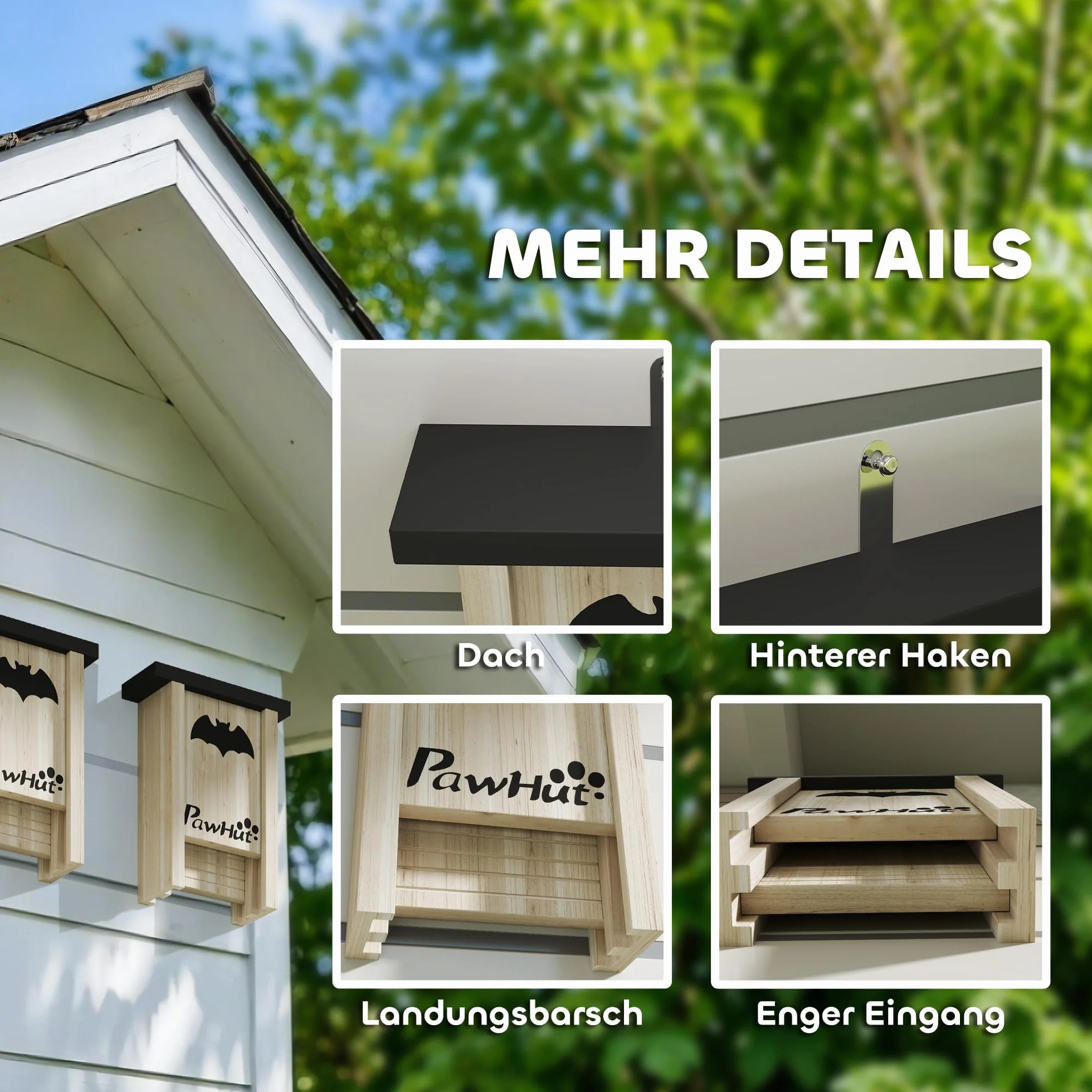 Juego de 3 cajas para murciélagos PawHut, casa para murciélagos, caja nido para murciélagos, caja para murciélagos para colgar en jardines, huertos, granjas, madera de abeto, 18 x 6 x 22,5 cm,