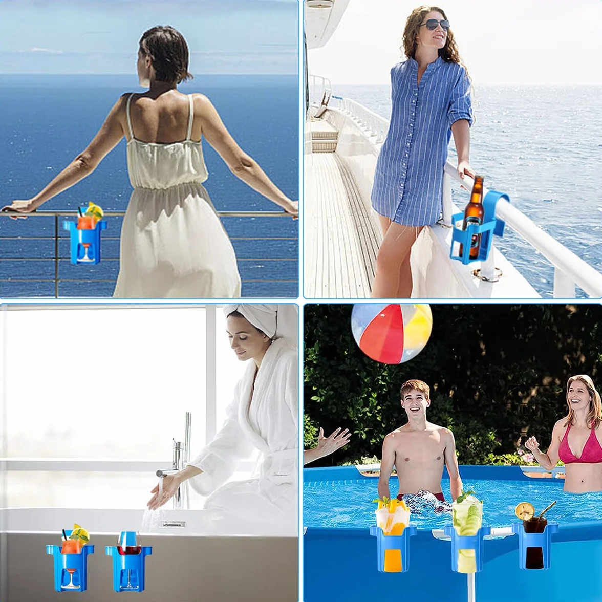 4 Piezas Portavasos de Piscina, Portavasos Colgantes para Piscina, Soporte para Bebidas Piscinas, Portavasoss Junto a la Piscinas Desmontable, Accesorios Piscin-a Portavasoss Colgante para Verano