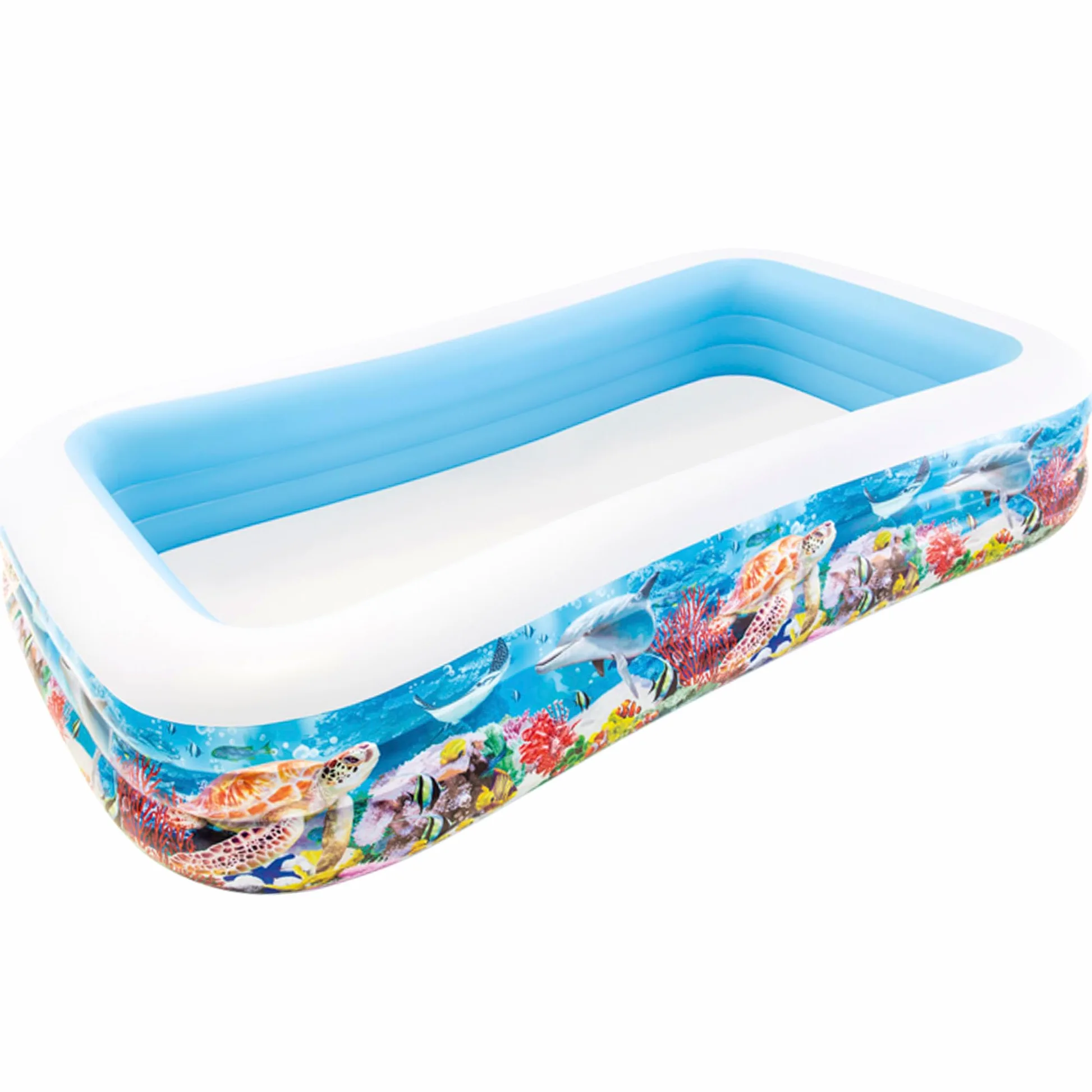 Intex Piscina Hinchable Grande diseño océano, 305x183x56 cm, 1050 litros, 3 cámaras de Aire, Tapón de desagüe, Vinilo Resistente, Uso Exterior, Ideal jardín y Verano, Parche Incluido, +6 años (58485)