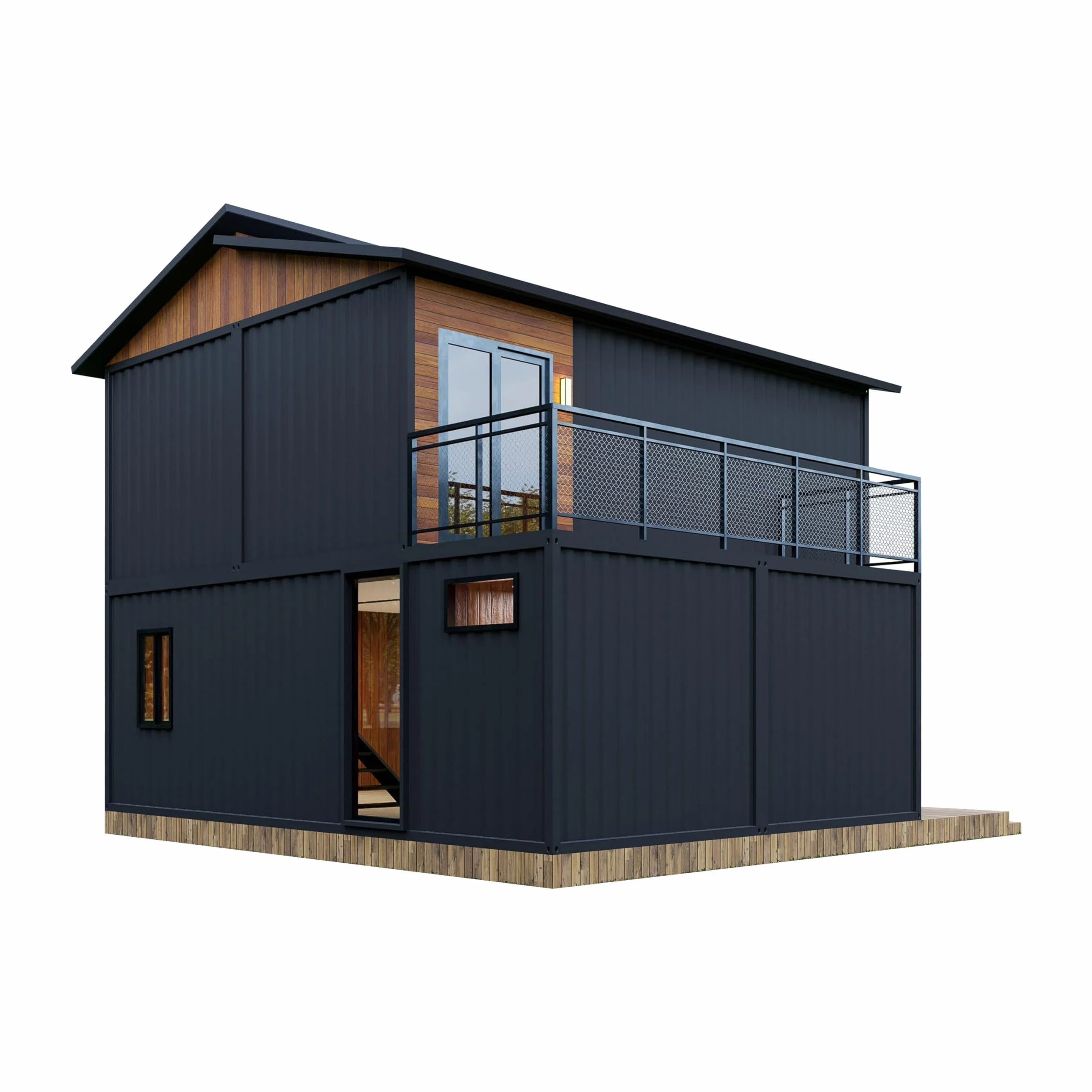 Barn Homes 2024 - Casa prefabricada plegable de dos pisos para adultos, contenedor modular de acero pequeño, color marrón (40 pies)