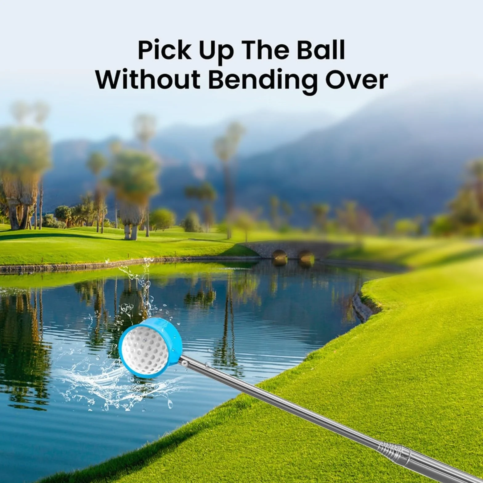 Recuperador telescópico de pelotas de golf de acero inoxidable de 12 pies, con agarre antideslizante y copa doble cara