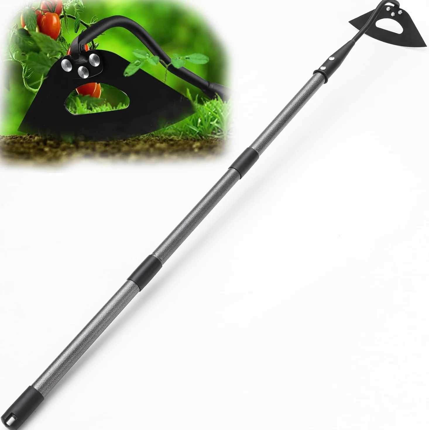 Azada de jardín, 215 cm de alto rendimiento, herramienta de jardín con mango de metal de longitud ajustable, con hoja afilada para cavar, deshierbar, cortar y perder tierra