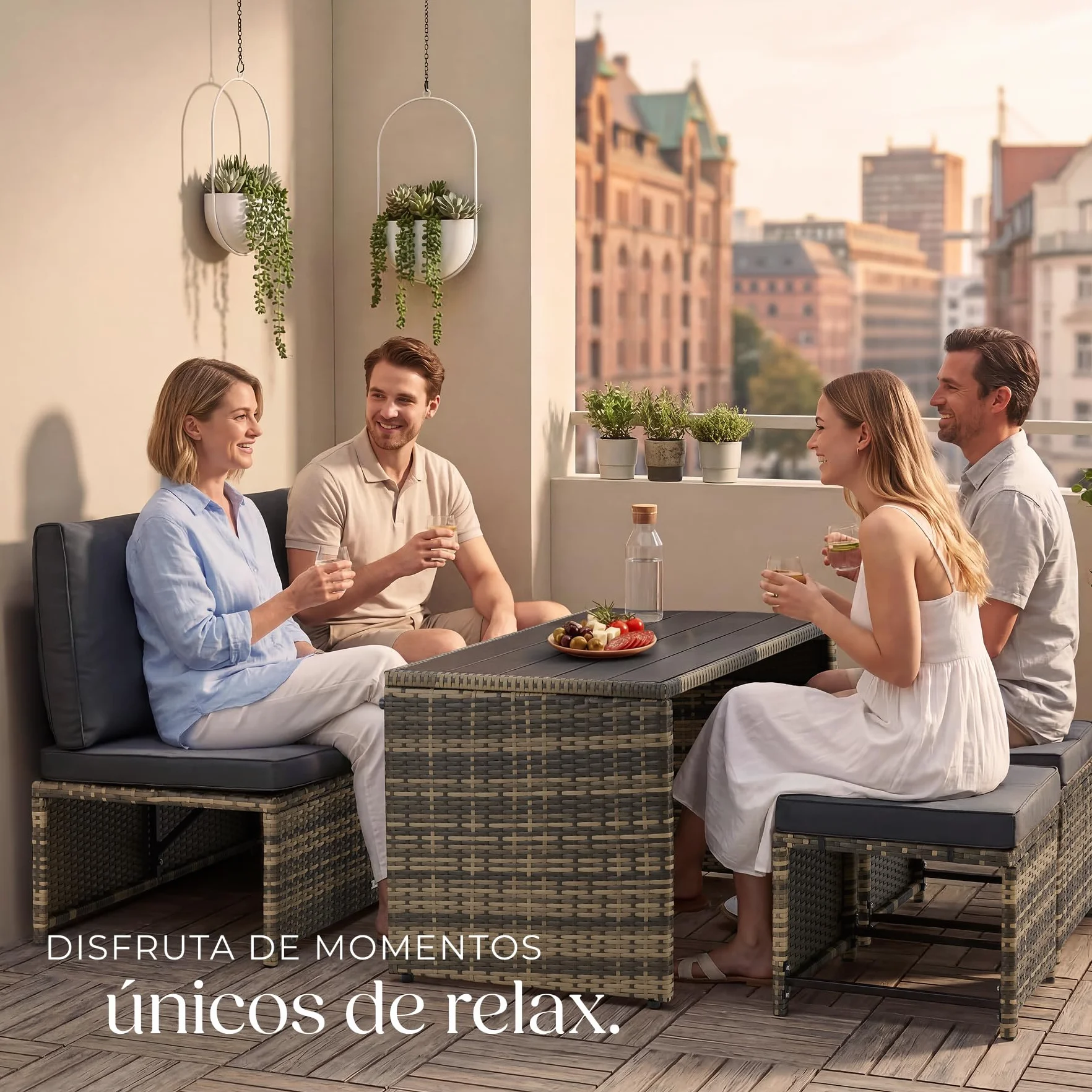 tectake® Conjunto Jardin Exterior 2 en 1, Muebles Jardin Exterior, Mesa y Sillas Terraza, Sofa con Cojines Impermeables y Lavables, 4 Personas, Sofas, Silla, Mesa Terraza, Mueble - Natural