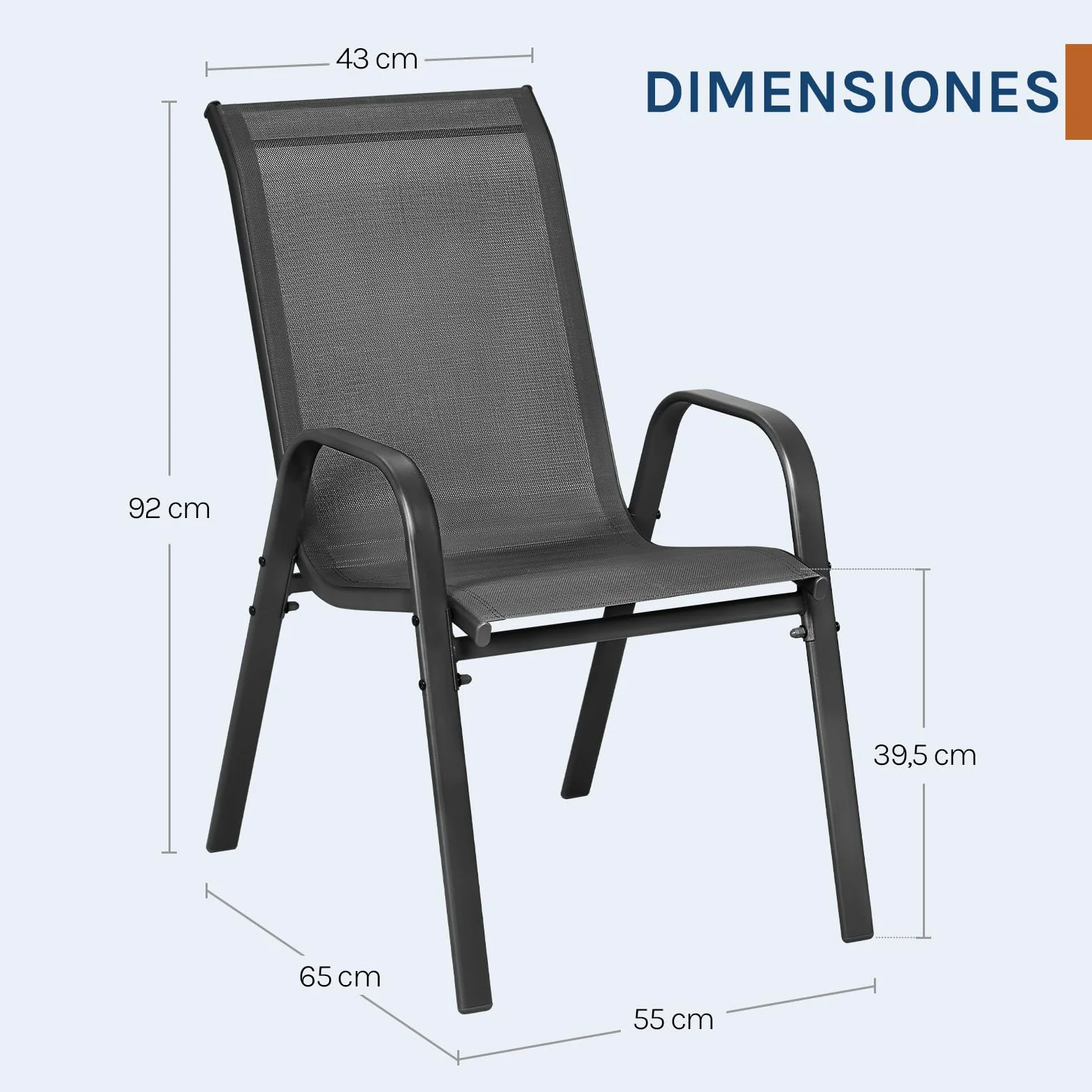 WOLTU Sillas de Jardín, Juego de 4 Sillones Apilables de Exterior, Respaldo Transpirable, Sillas para Terraza Patio Balcón, Estructura de Metal, Gris Oscuro