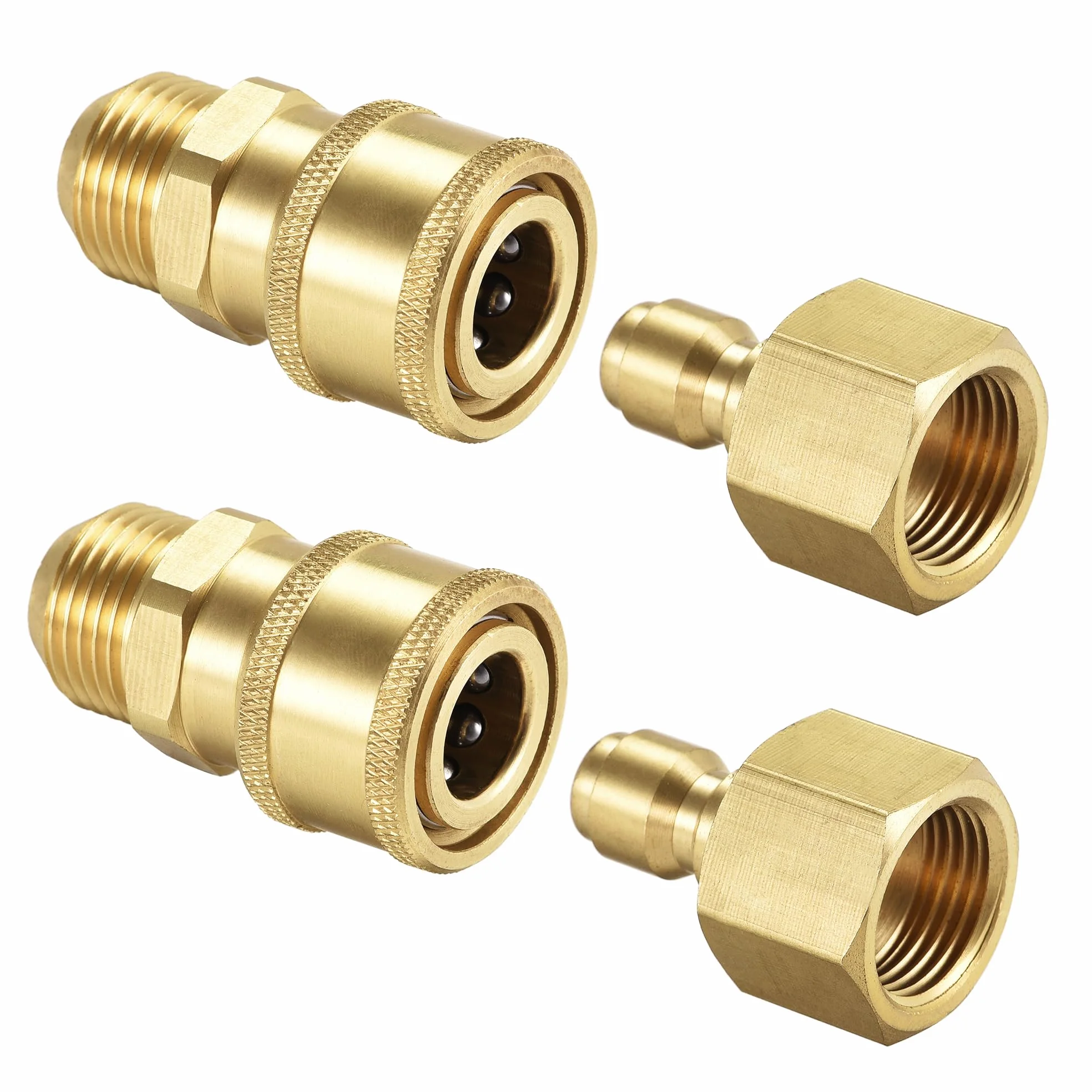 uxcell Juego de accesorios de manguera de jardín de latón de conexión rápida M18 x 1,5 macho y M18 hembra de rosca de manguera de agua adaptador de arandela a presión, 2 juegos