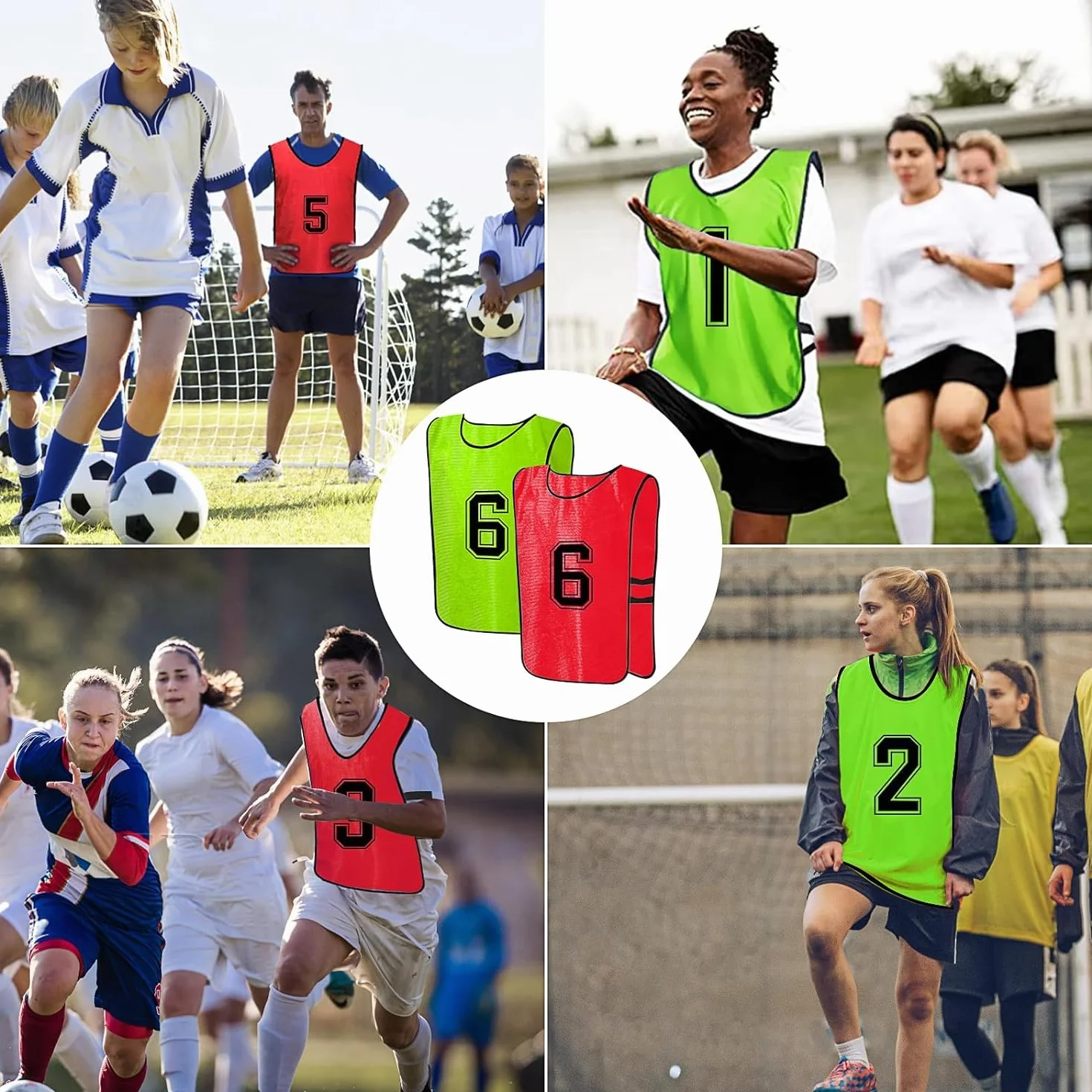 Chalecos de Entrenamiento Reversibles Numerados para Fútbol Baloncesto Verde Rojo Adulto