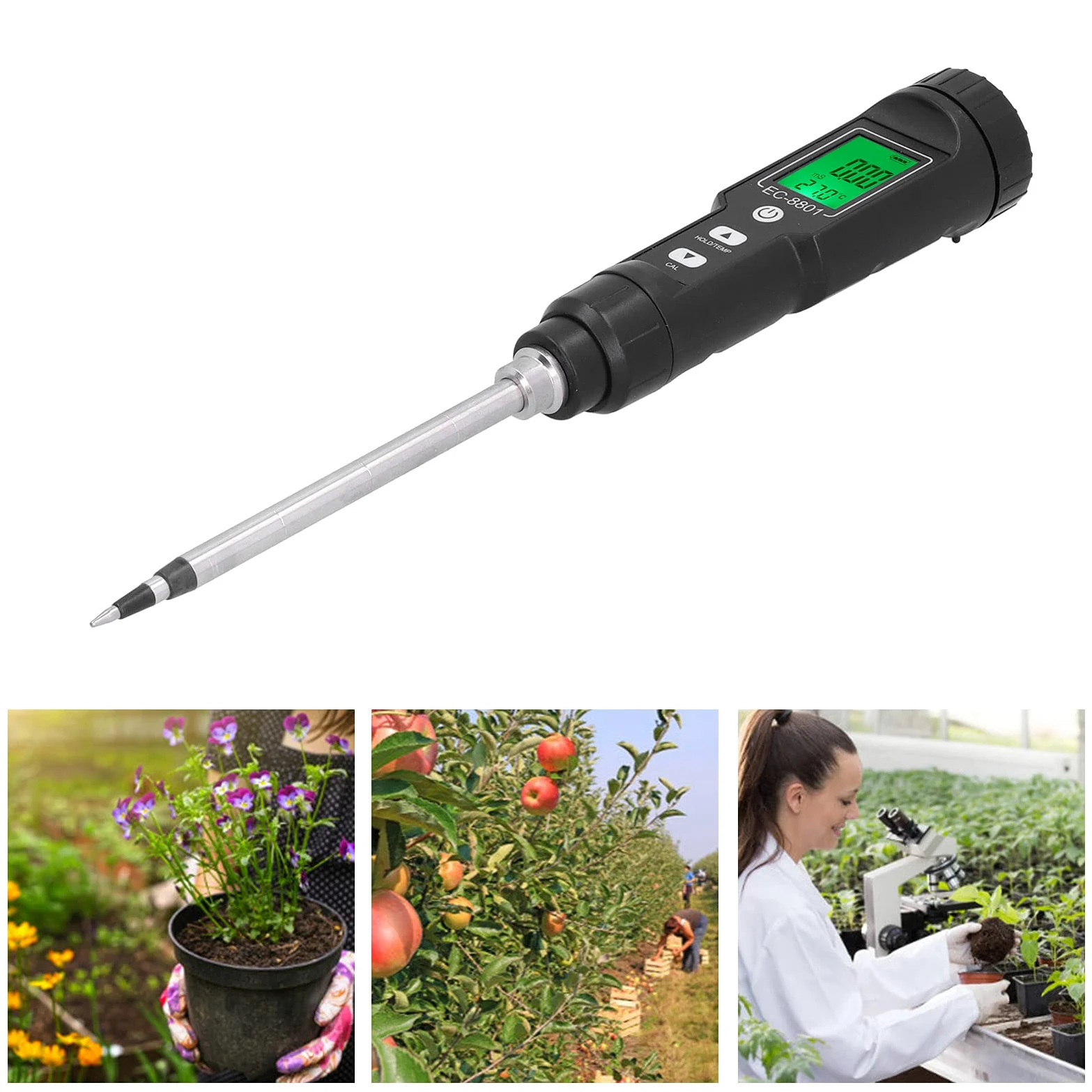 HEEPDD Detector de Suelo 0 a 176F para Plantación de Invernadero y Uso en Laboratorio Termómetro de Suelo Medidor EC Impermeable ABS Nan Jardinería