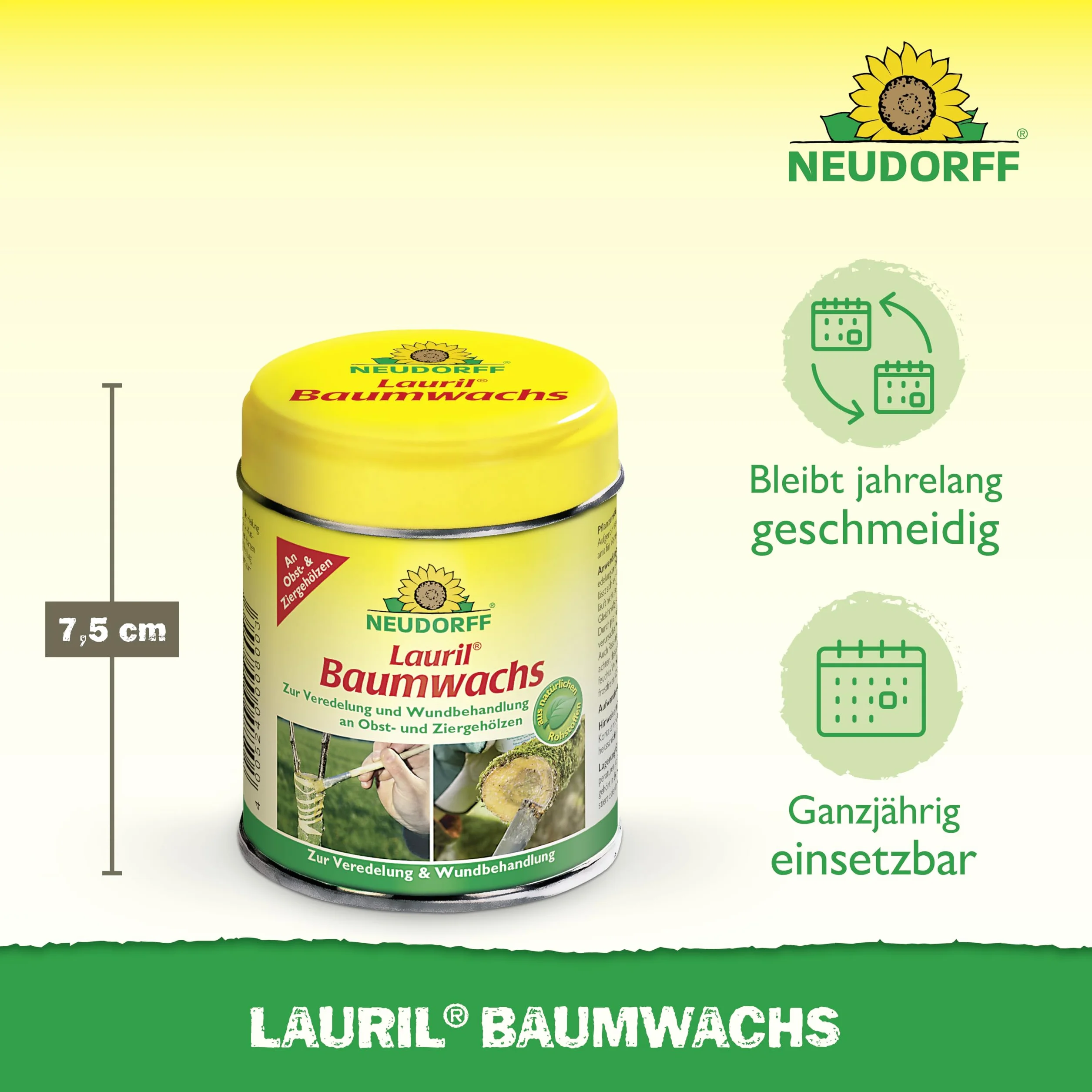 Neudorff Lauril - Cera para árboles lista para usar, cierre de herida para refinar y cicatrizar rápidamente las heridas de frutas y árboles ornamentales, 125 g