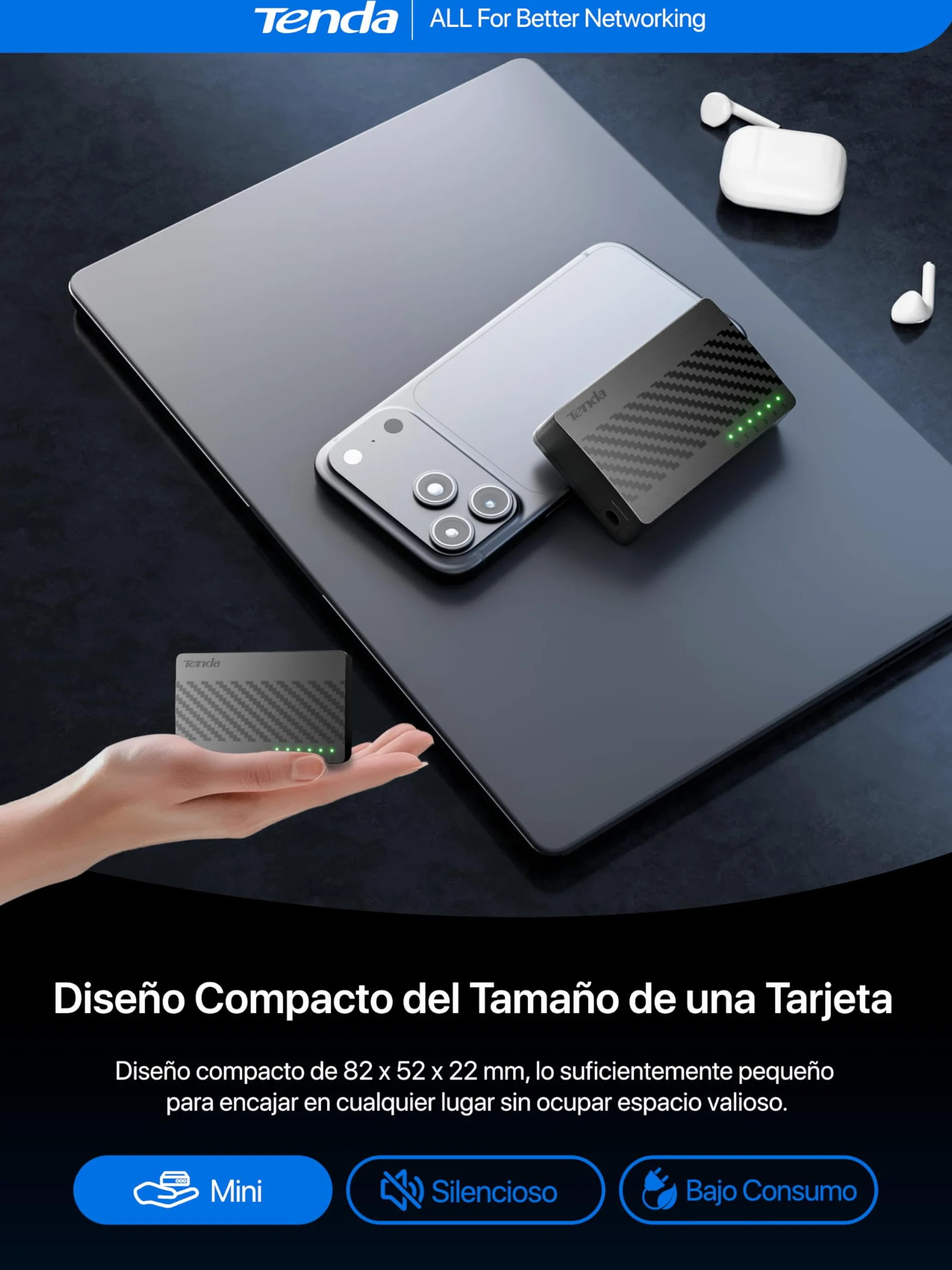 Tenda SG105 Switch Ethernet Gigabit 5 Puertos 10/100/1000 Mbps RJ45 No Administrado Negro