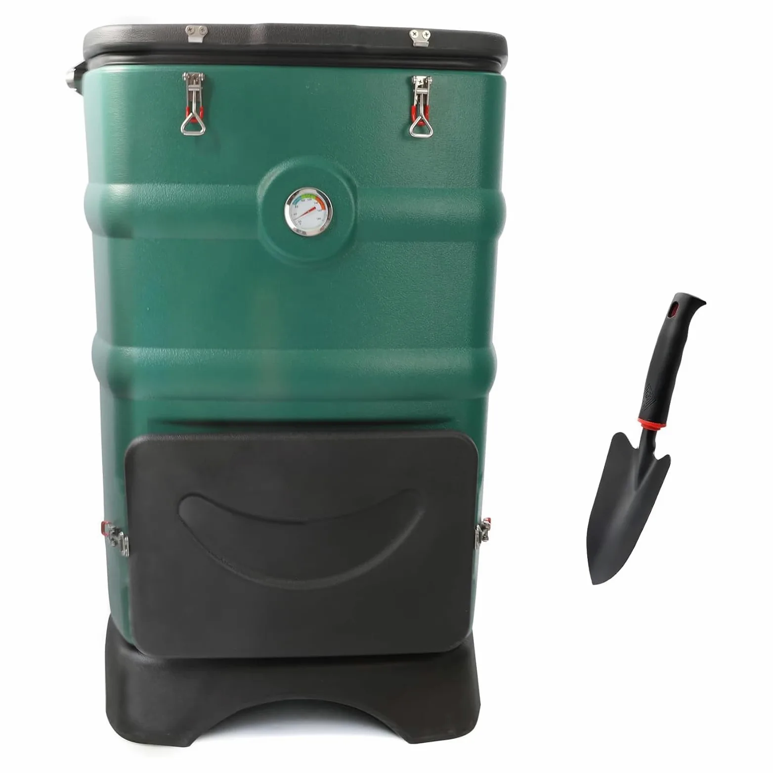 Compostador térmico verde de 110 l – Contenedor aislado para jardín con función de almacenamiento de calor, compostaje acelerado, gran apertura y sistema de recogida de líquido