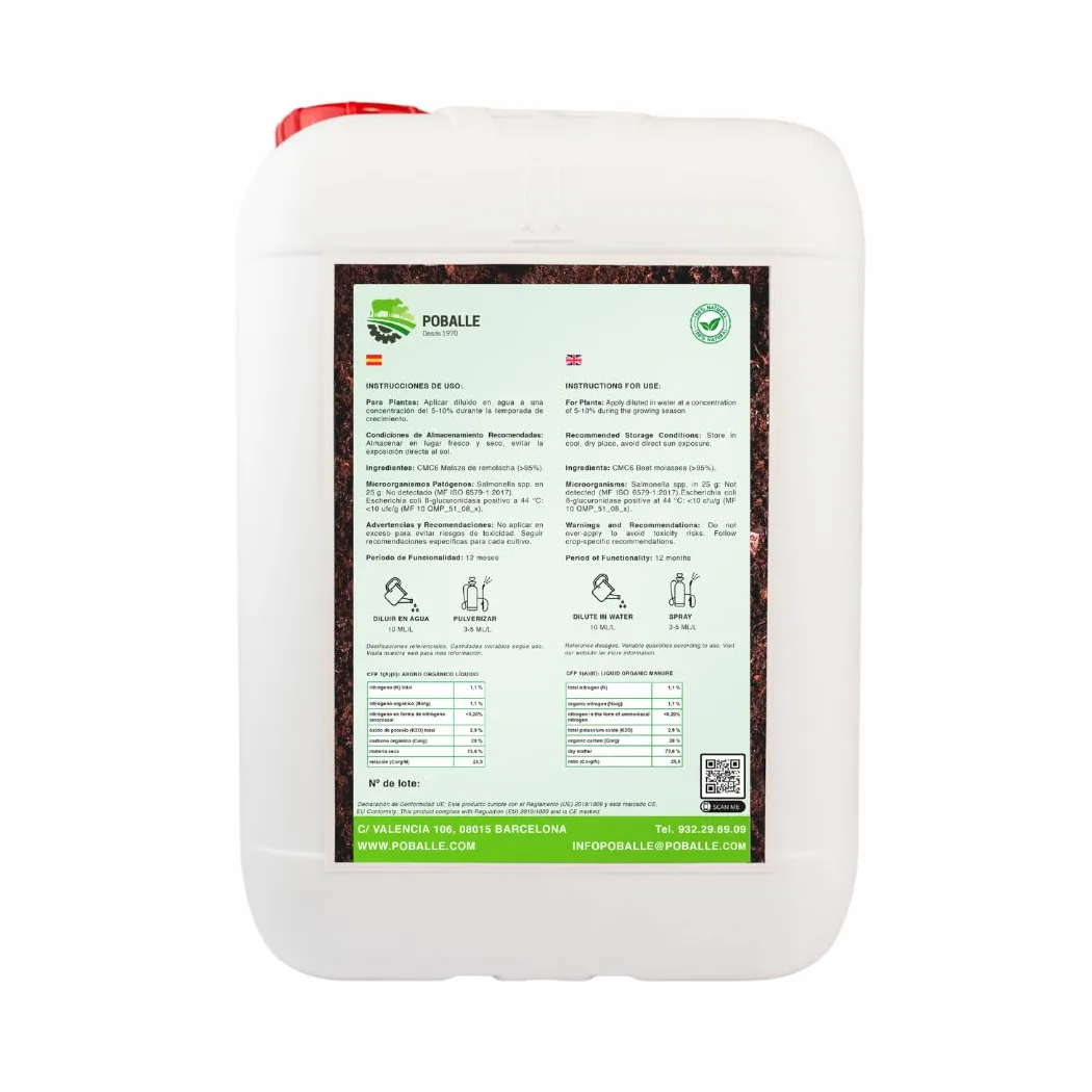 Melaza de Remolacha para Compost, Plantas y Cultivo Ecológico – Abono Orgánico Líquido de Alta Pureza, 12 kg – POBALLE