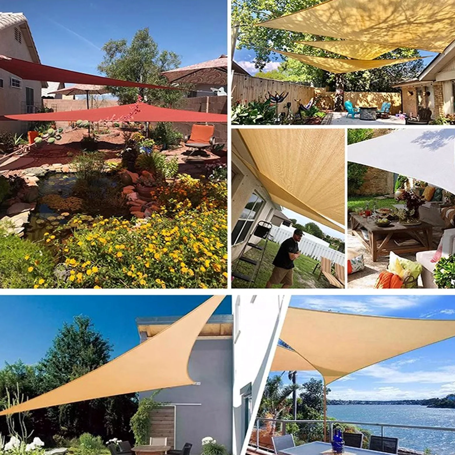 Toldo triangular para toldo, bordes curvados permeables al agua y al aire, anillos en D de acero inoxidable, bloquean la luz solar para patio, cochera, jardín, balcón (3 x 3 x 4 pies)