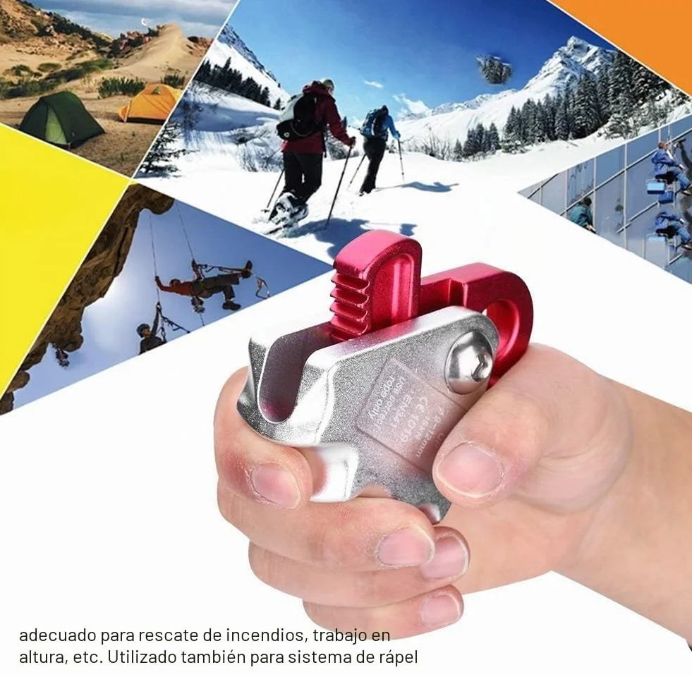 Descensor de Escalada Autofrenante 15 KN para Cuerda 9-12 mm, Equipo de Rappel para Bomberos