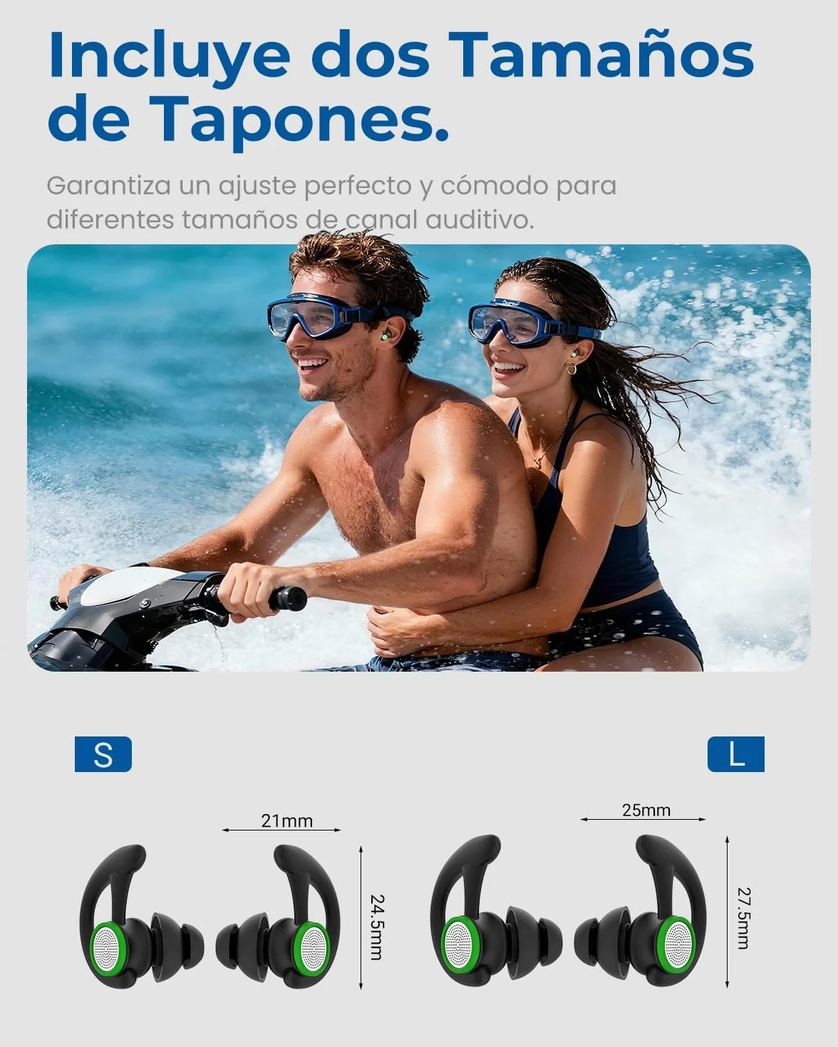 Hearprotek Tapones para los oídos para nadar, 2 pares, reutilizables, a medida, adultos, Negro