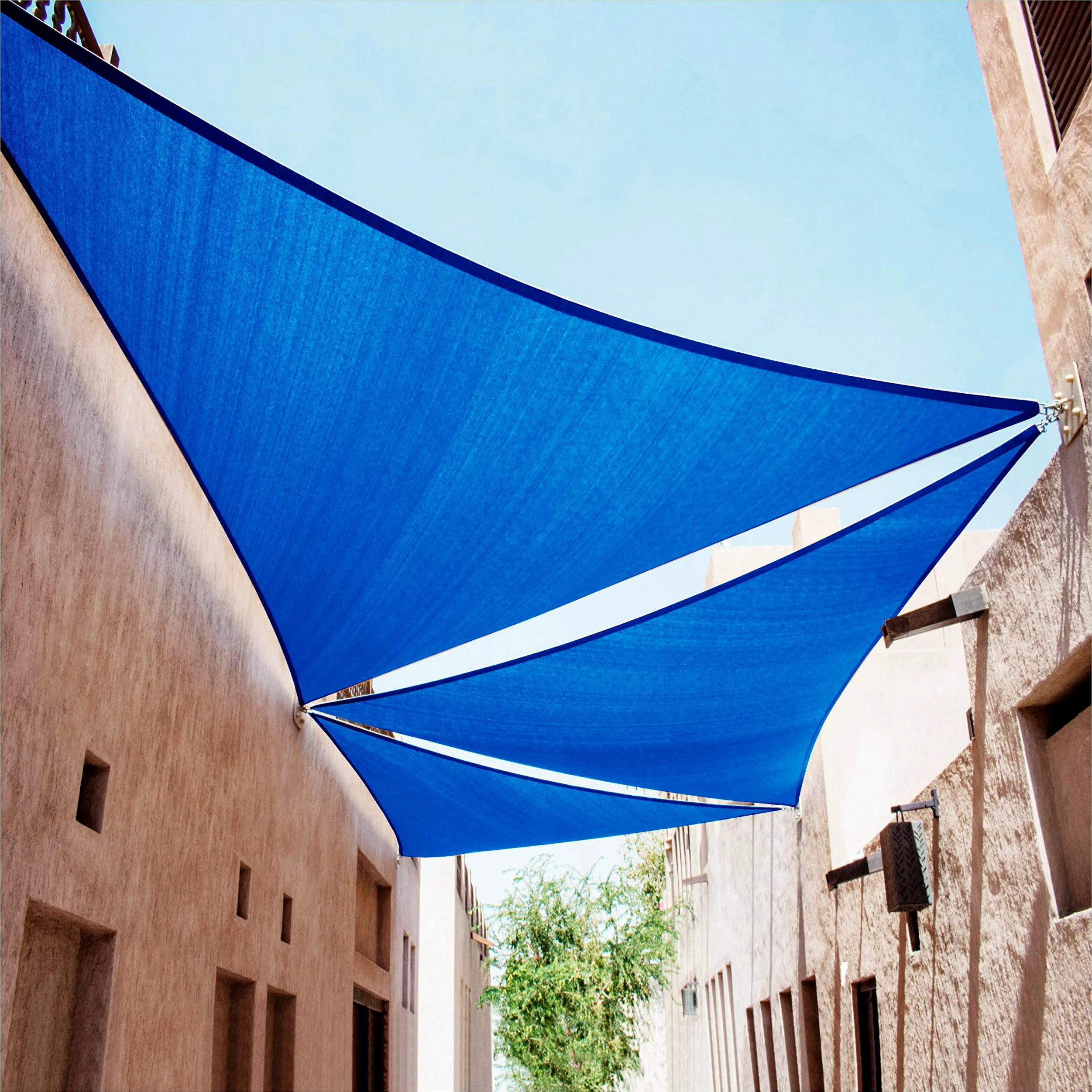 ColourTree CTAPRT10 - Toldo tipo vela triangular derecho azul de 20 x 23 x 30.5 pies, tela de malla con bloqueo UV UPF50 UPF50, resistente, 190 g/m²