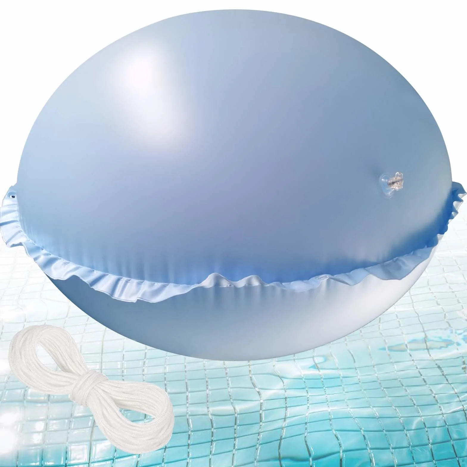 Vaileal Cojín de aire para piscina, XXL, 120 x 120 cm, cojín de piscina de invierno, azul cielo, redondo, cojín de aire para piscina con cuerda de 15 m, reutilizable, cojín de aire de invierno,