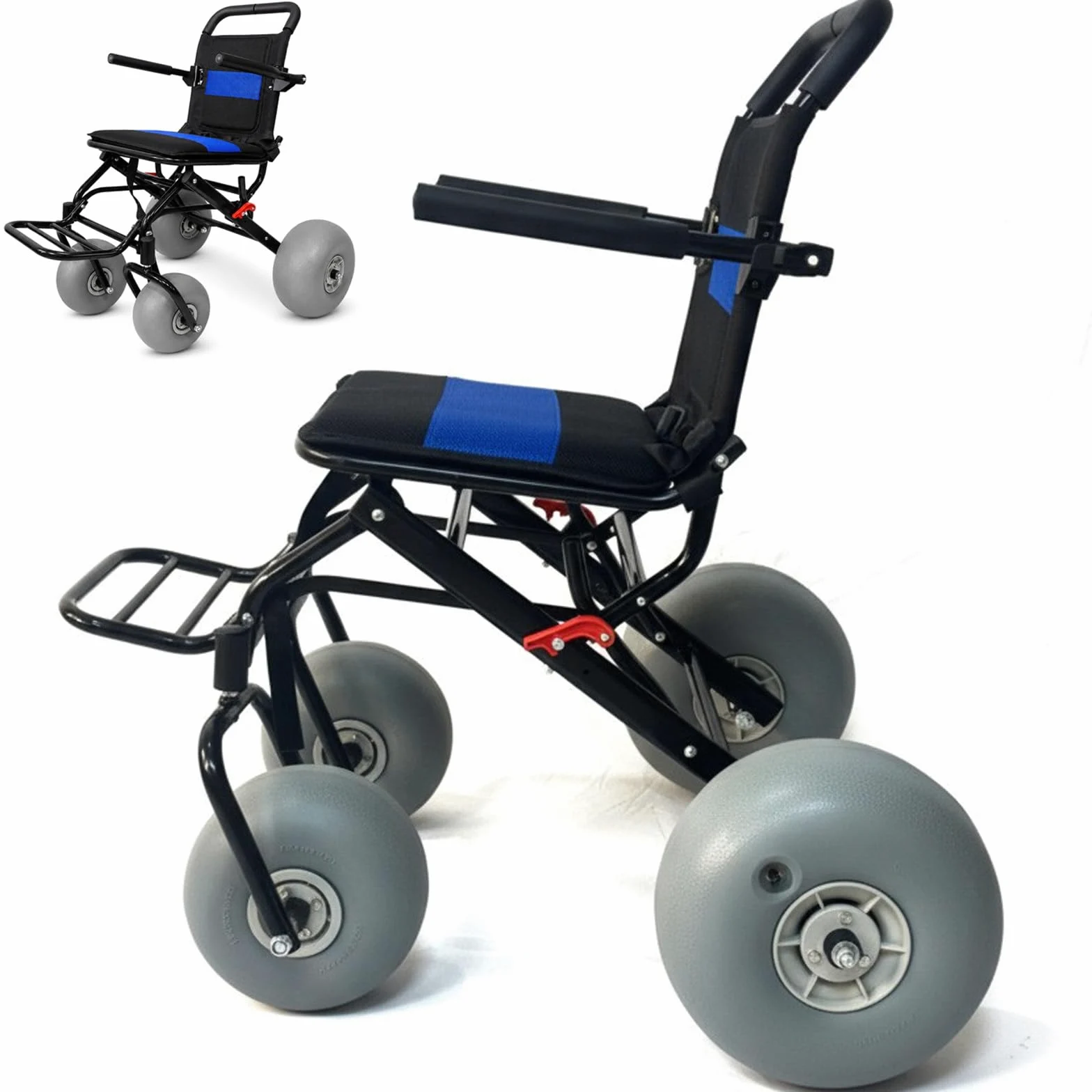 Silla Playa Con Ruedas Resistente, Silla De Ruedas En La Playa De Todo | Terreno, Silla Compacta Con Ruedas De Globo Para Playa, Hierba, Grava Y Acceso Al Agua
