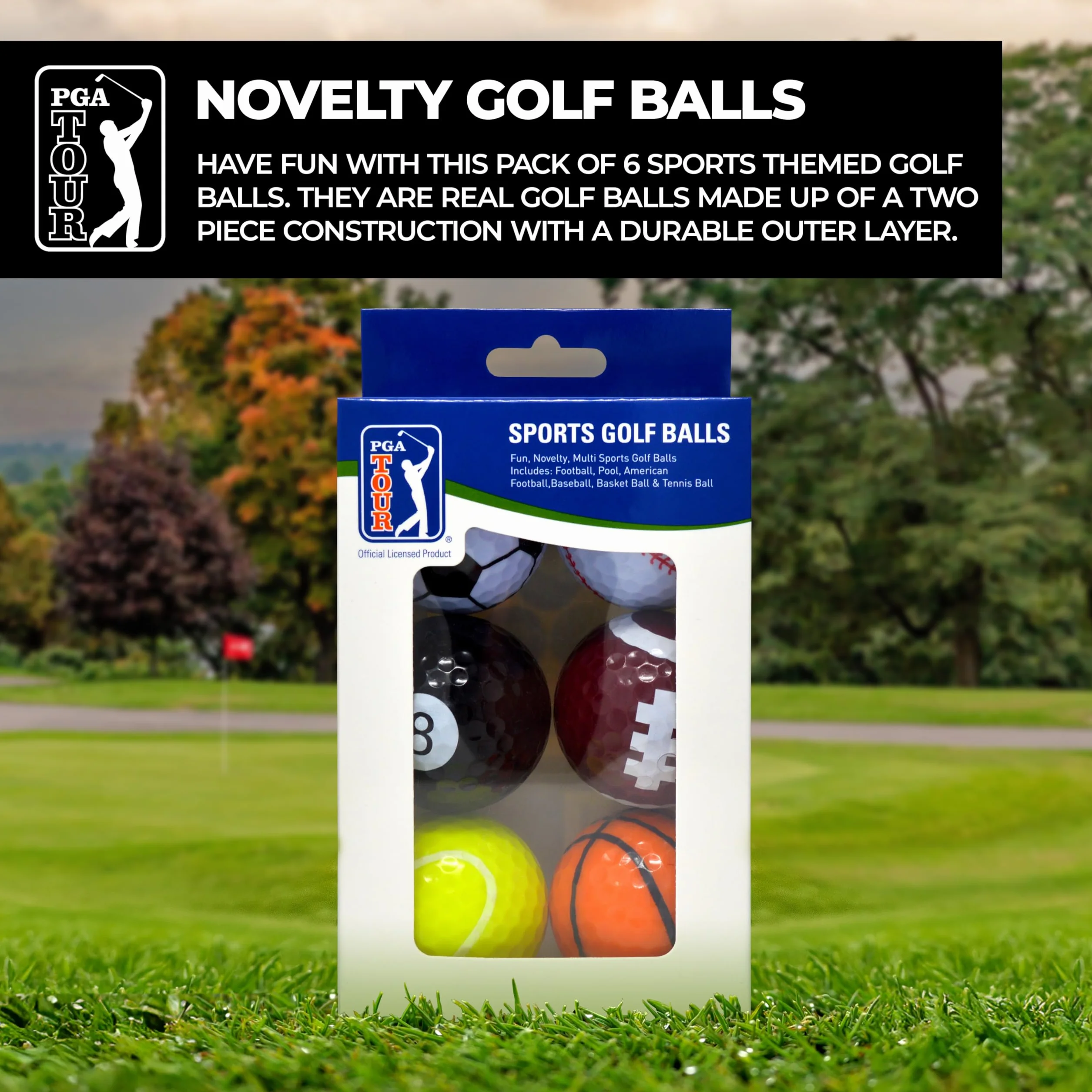 PGA Tour Fun Sport Golf Balls Set of 6 Multicolor