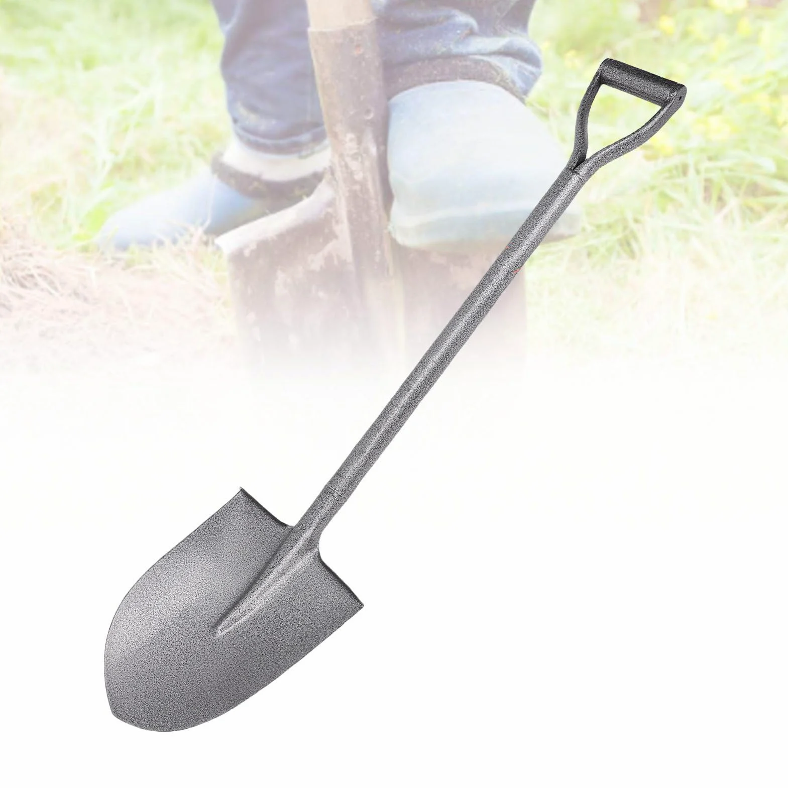 Eujgoov Pala Pequeña para Cavar Pala de Jardinería Totalmente Metálica Acero MN Hoja de Punta de 100 Cm en D Pedal Paso para Plantar Jardín Camping Playa Eliminación de Nieve