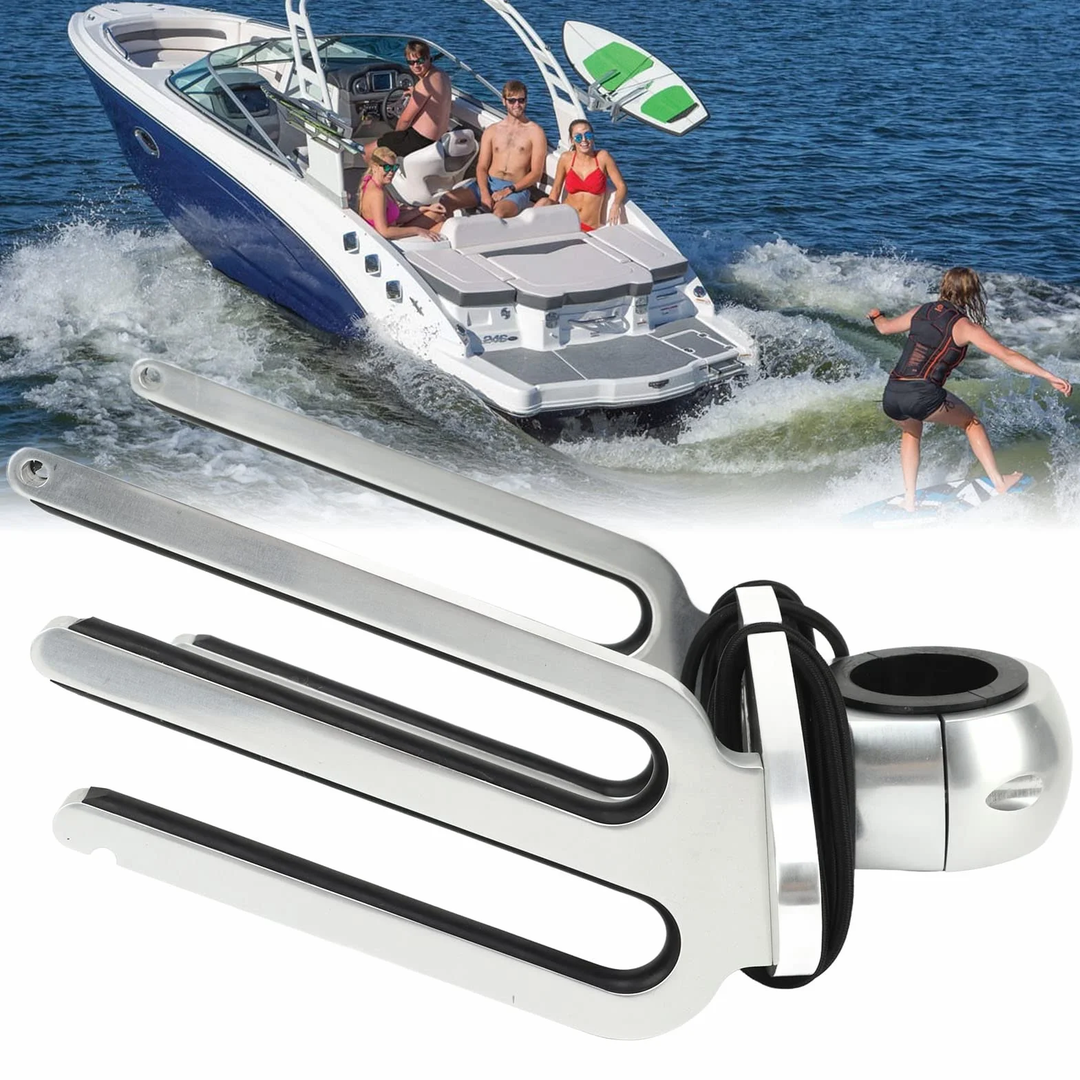 Soporte para Wakeboard Ajustable en Ángulo, Aleación de Aluminio Pulido, Compatible con Tubos de 189-248 Pulgadas