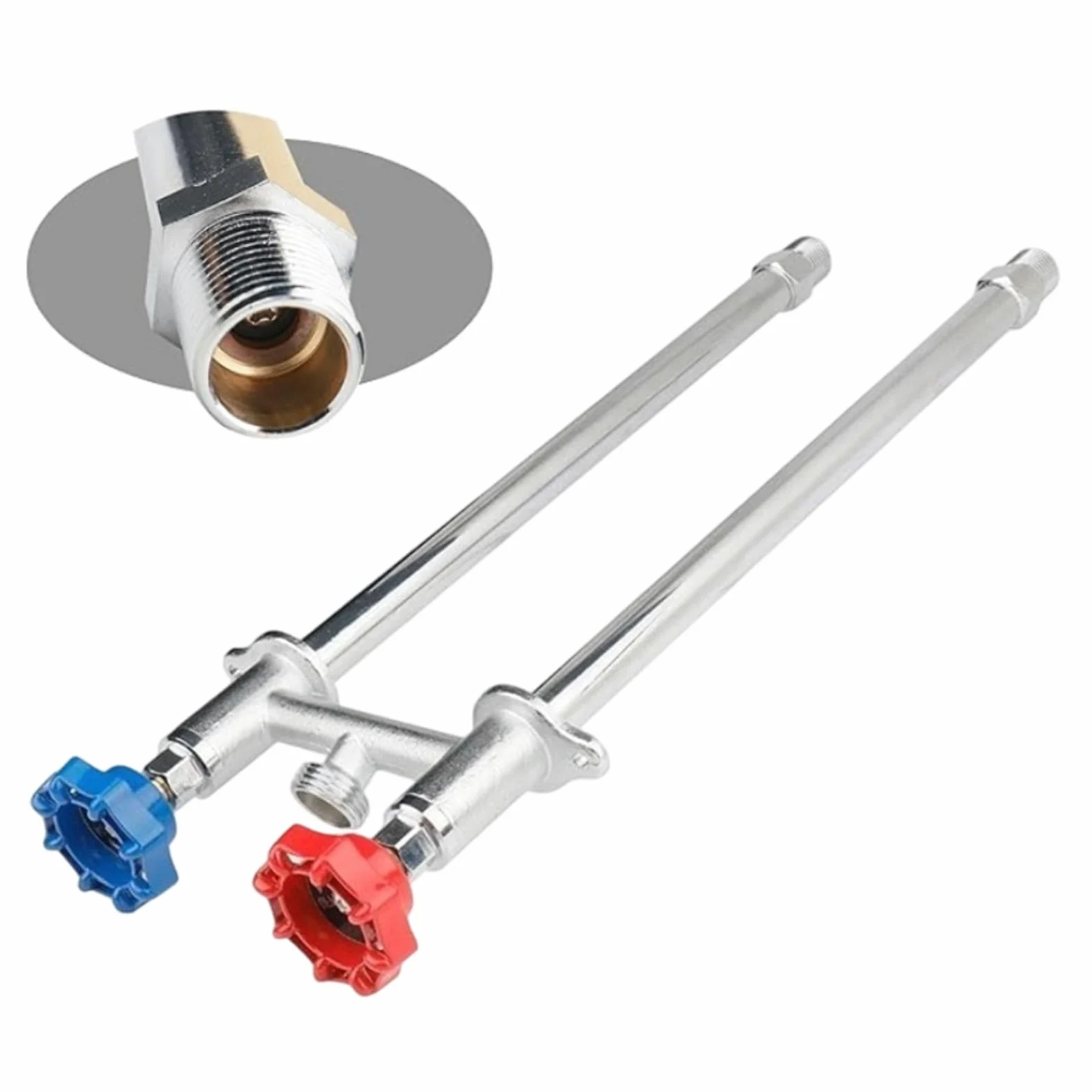 Grifo de agua exterior No Frost para agua caliente y fría, grifo de latón con superficie cromada, conector MIP de 1/2 pulgadas x 3/4 pulgadas, grifo de jardín para clima invernal (dinero largo)