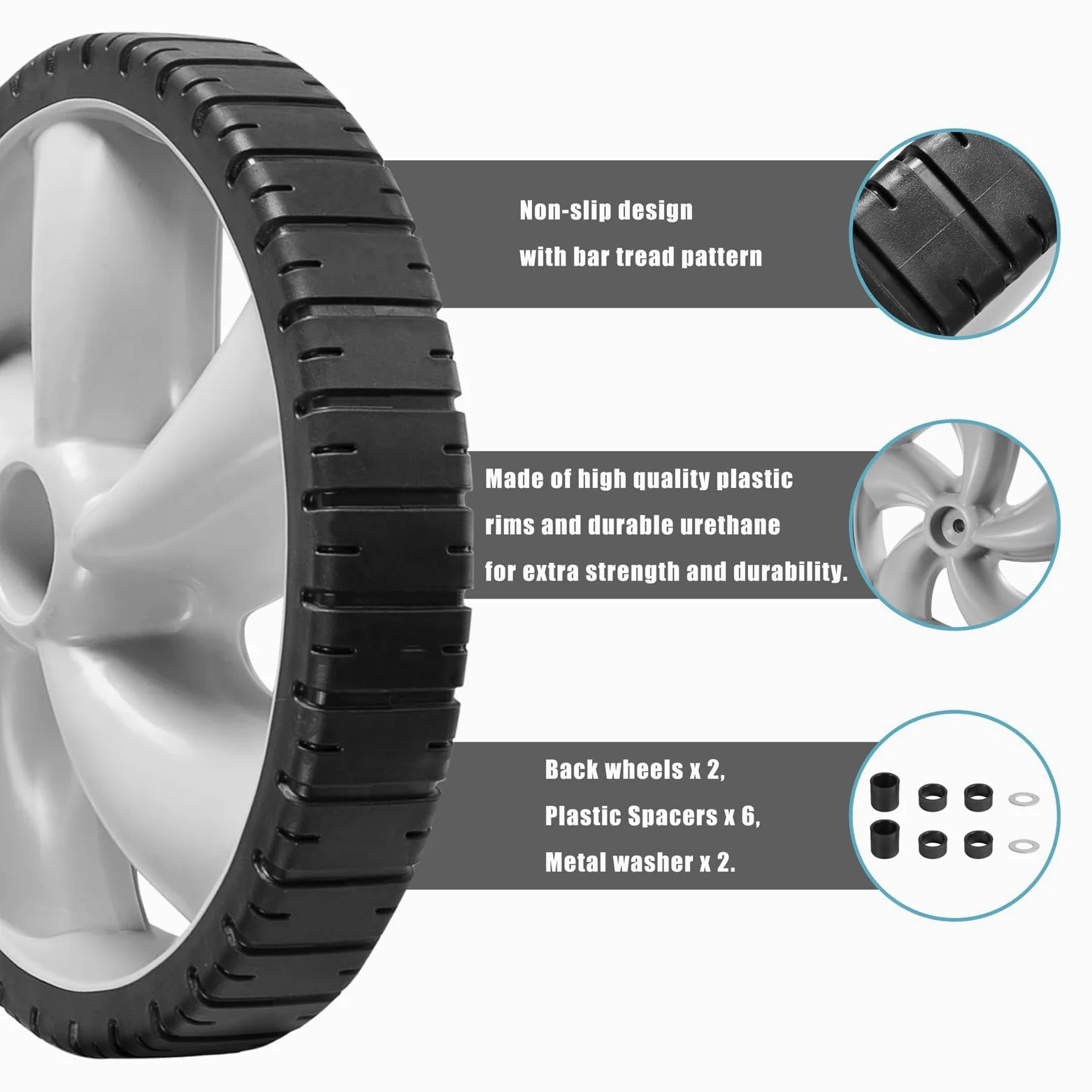 Ruedas traseras de 12 x 1.75 pulgadas para cortacésped Craftsman Arnold 490-324-0002, neumáticos de plástico de 12 pulgadas compatibles con cortacéspedes Poulan, Brute, Hon da, Hu sqvarna,