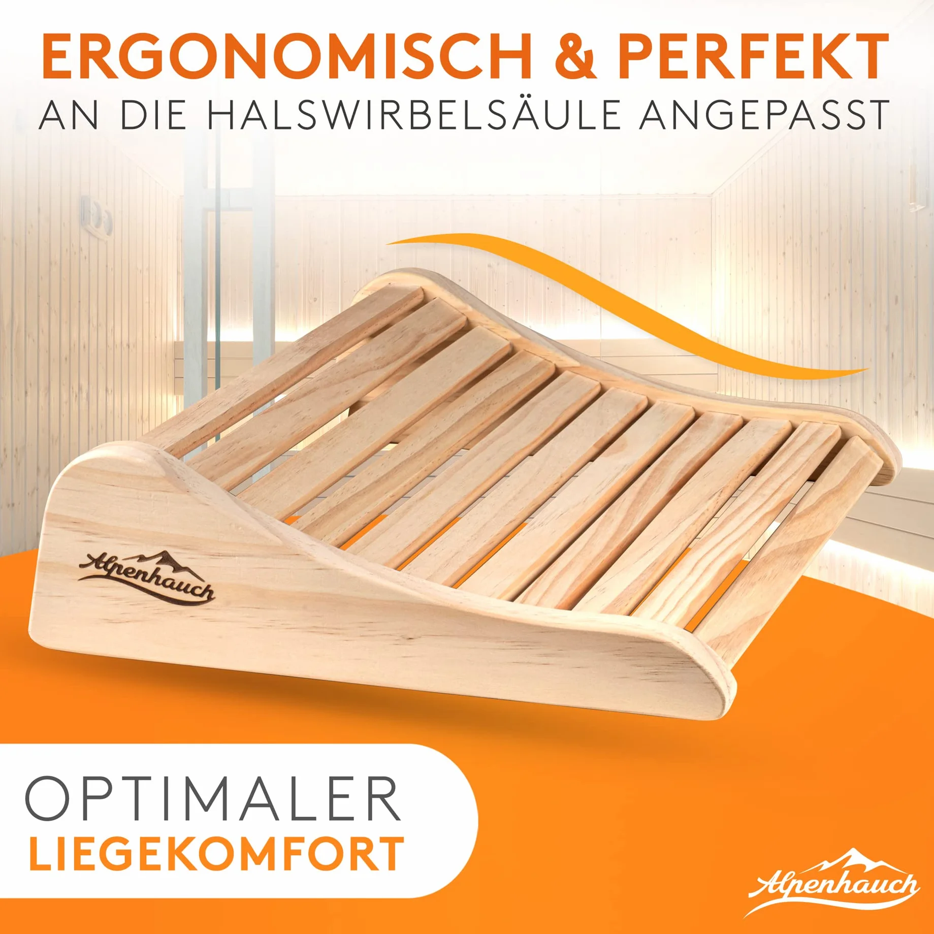 ALPENHAUCH Reposacabezas de madera para sauna (2 unidades) – Reposacabezas ergonómico para sauna de madera – Accesorios nobles para sauna Cabina de infrarrojos – Reposacabezas cómodo y ancho de madera