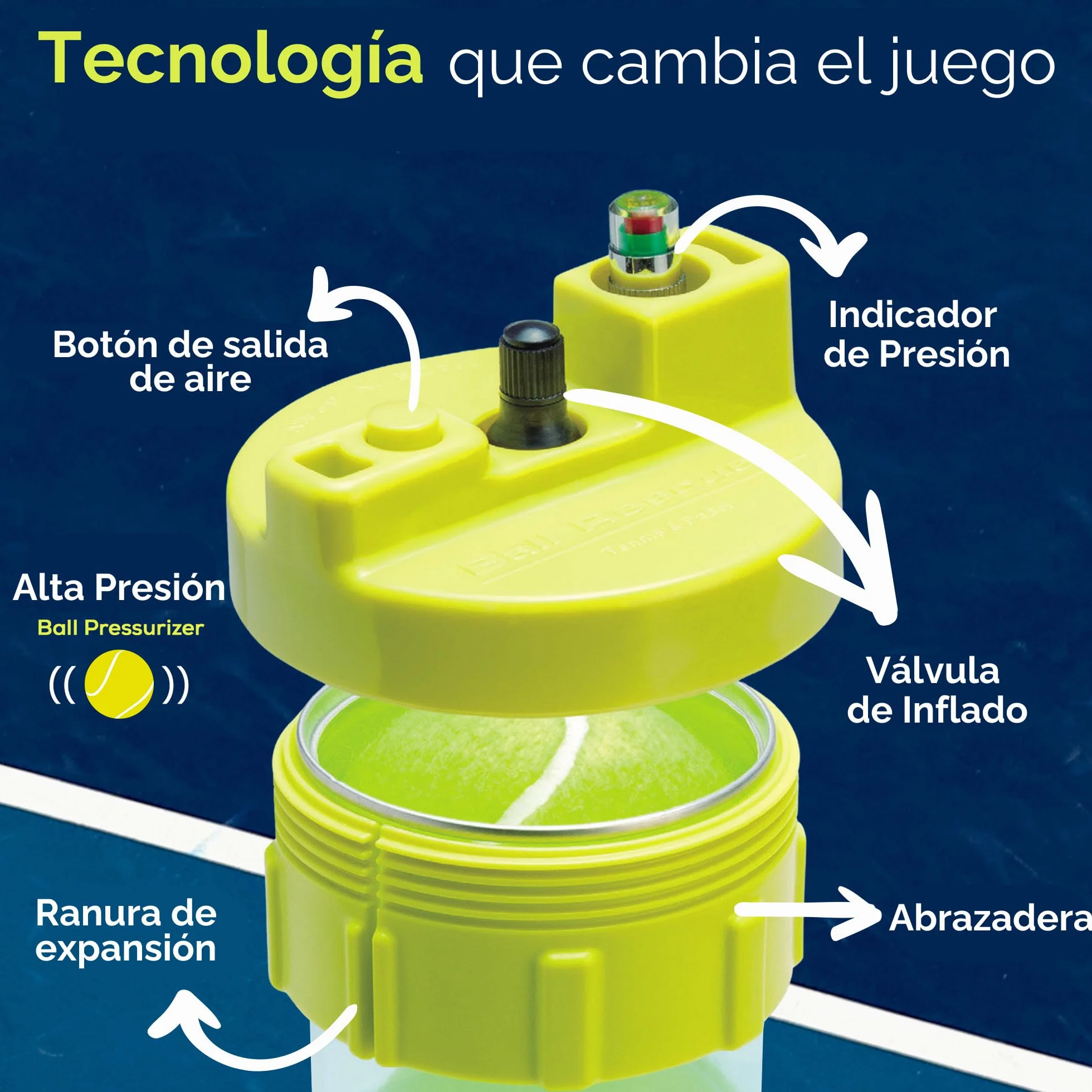 Ball Rescuer 30 PSI Presurizador de Pelotas de Pádel o Tenis Adaptable a Envases de Tres o Cuatro Bolas
