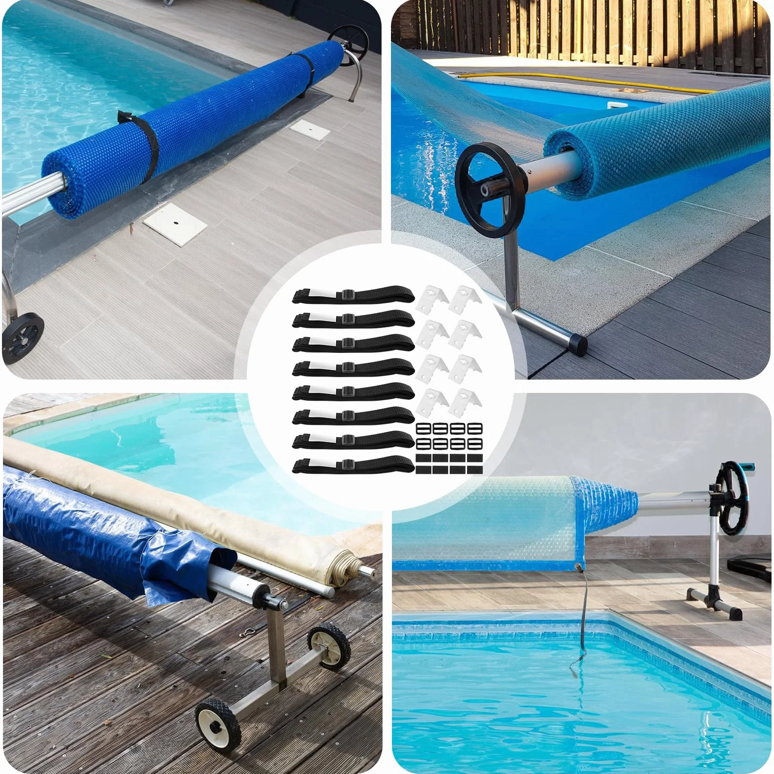 8 bandas de sujeción, enrollador de piscina, cinta de sujeción para lámina solar, cinta de fijación para enrollador de piscina, cinta de sujeción para piscinas universales en el suelo