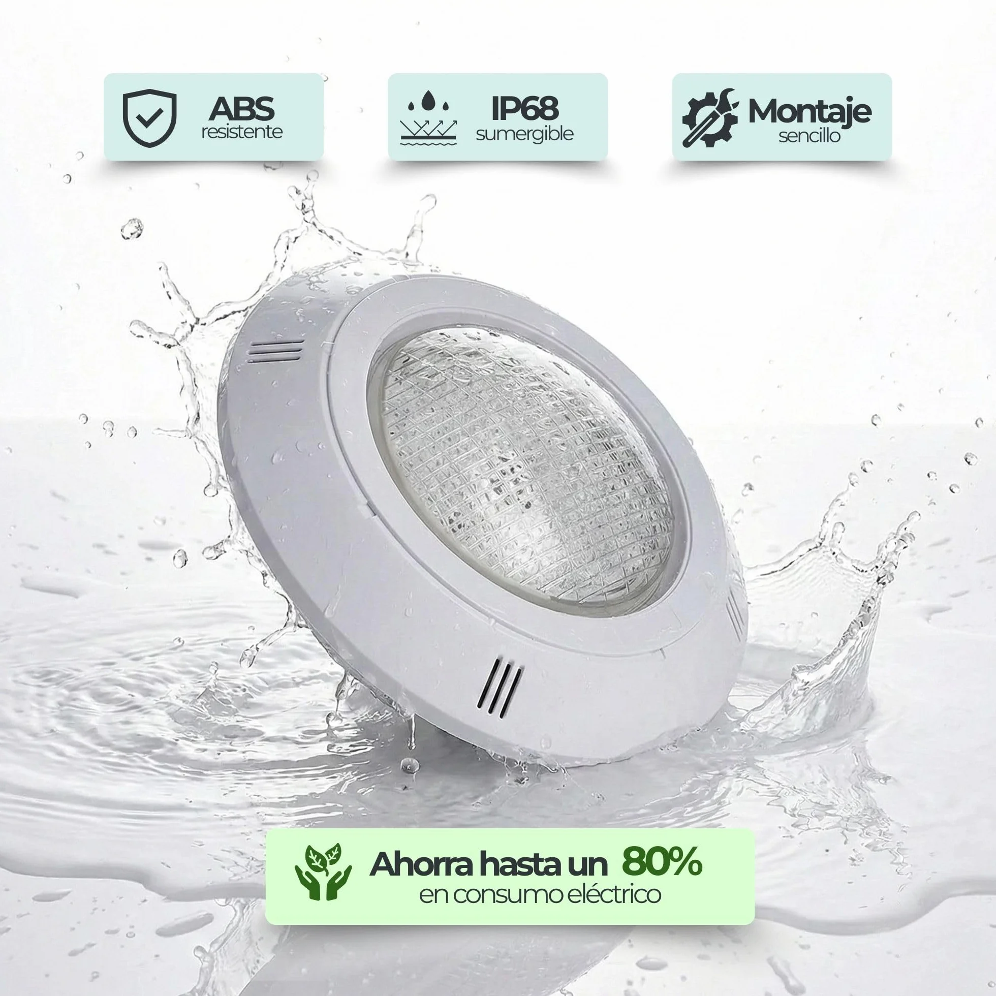 SWIMHOME Warmpool Foco LED Piscina Superficie 18W 12V AC Blanco Frío 6000K IP68 29cm Cruceta 4 Tornillos
