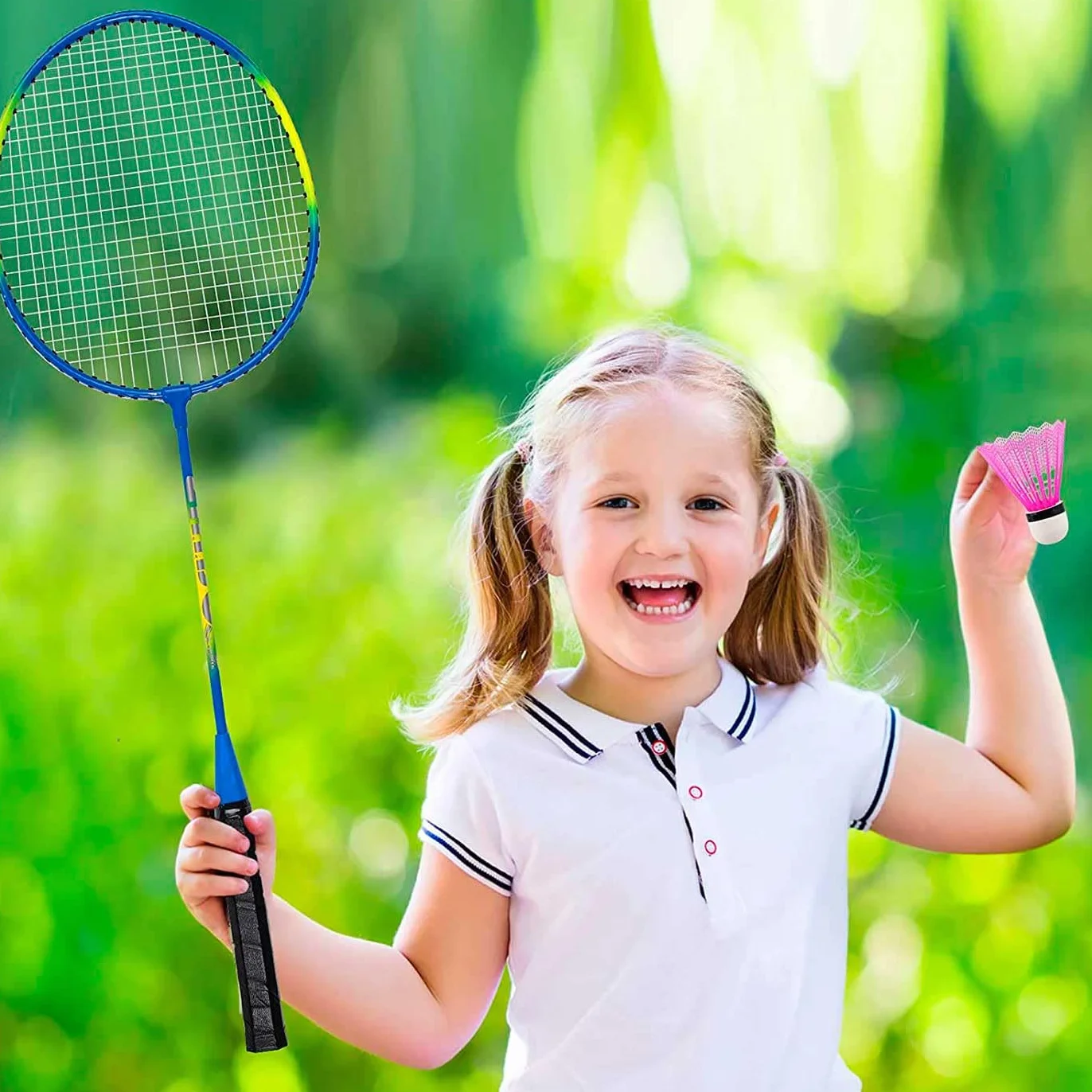 Set de 2 Raquetas de bádminton para niños con Volante y Funda, 66x20 cm, Rosa