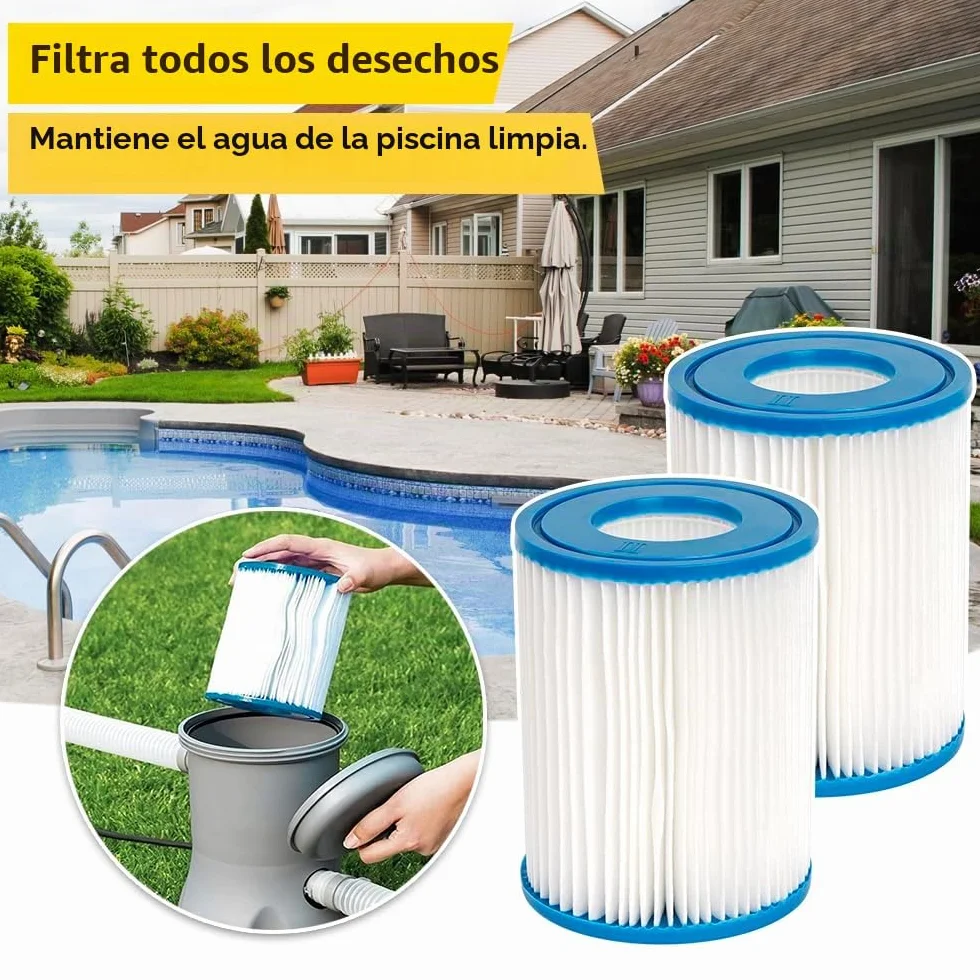 2 filtros de piscina compatibles con BestWay Cartridge II,Para BestWay 58094 tamaño II,Filtro de Piscina de 4.1 "x 5.3"