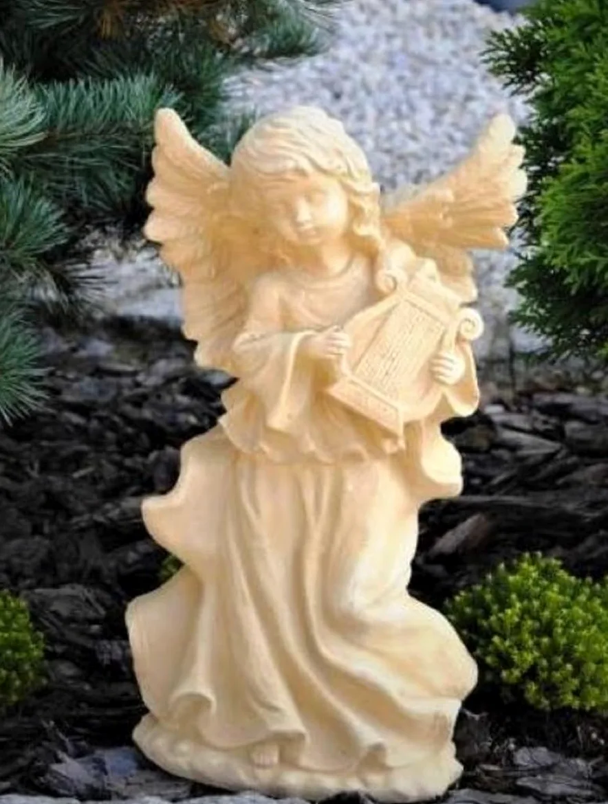 Casa Padrino Escultura de Decoración de Jardín Art Nouveau Ángel Beige 22 x 15 x A. 39 cm - Elegante Figura de Jardín - Accesorios de Decoración de Jardín Barrocos y Art Nouveau