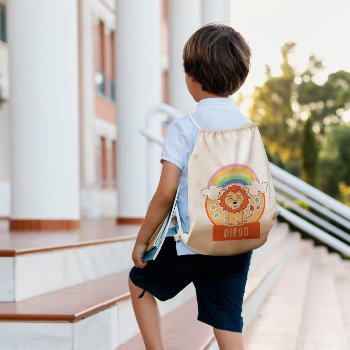 Mochila Personalizada Algodón Diseño Infantil Bolso Saco con Cuerdas Hecho en España