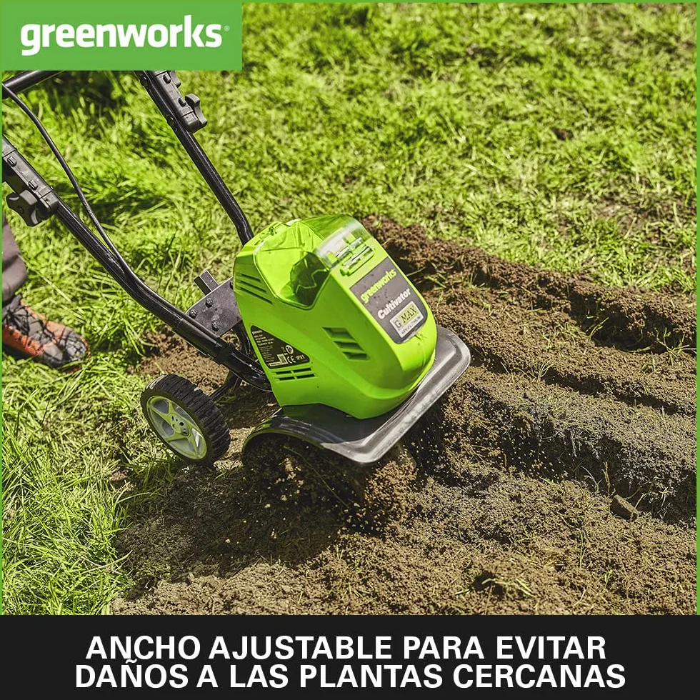 Greenworks G40TL Motoazada de Batería, Motocultor de Púas Delanteras, Ancho de Trabajo de 25 cm, Profundidad de Labranza de 13 cm SIN Batería y Cargador de 40V, Garantía de 3 Años