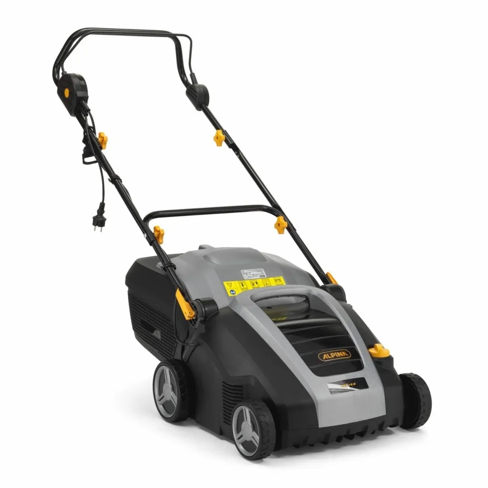 Alpina Escarificador eléctrico ASC 1.5 E, Motor de 1500 W, Con 20 cuchillas y 44 púas, Profundidad regulable de -12 mm a +8 mm, Escarifica y airea el terreno, Saco recogedor de 50 l