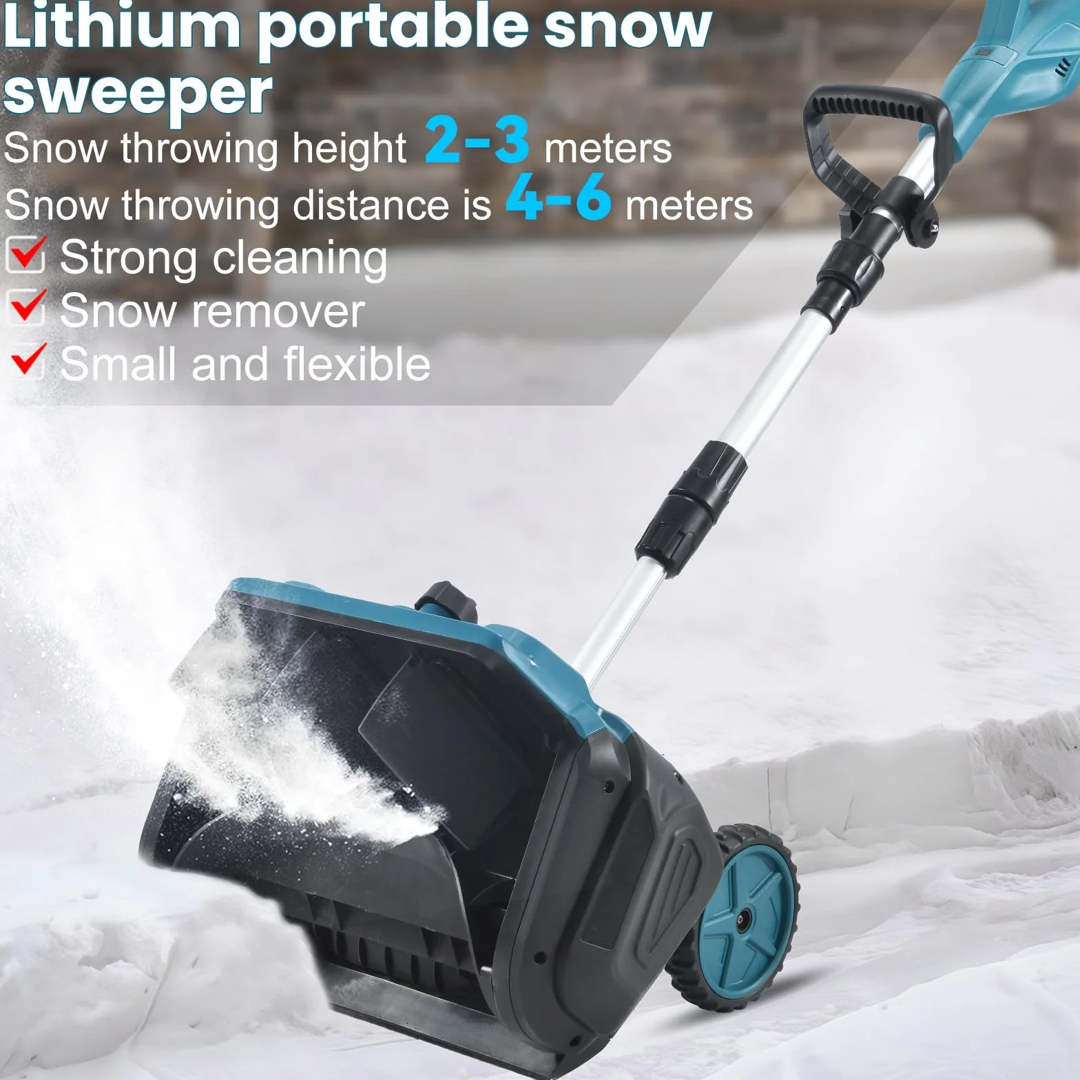 Soplador de nieve eléctrico con 2 baterías, distancia de expulsión 6 m, 3 direcciones de salida, quitanieves plegable con varilla telescópica, quitanieves inalámbrico para jardín patio de carretera (2