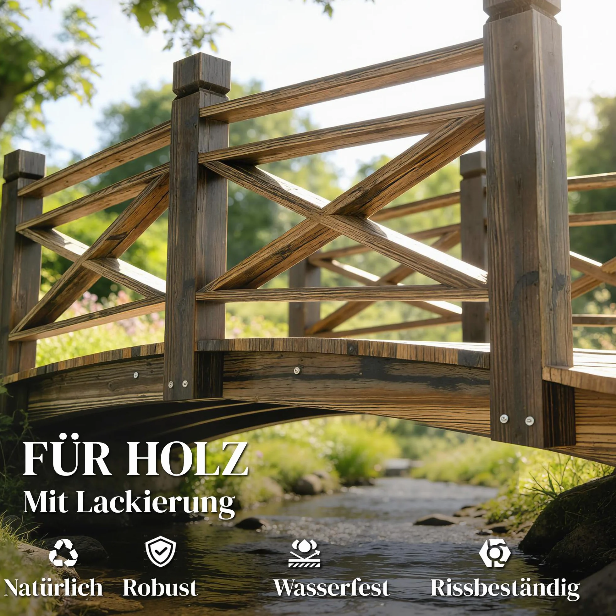 Outsunny Puente de madera con barandilla, puente de jardín de madera de abeto, puente para estanque con aspecto antiguo, transitable, hasta 200 kg, resistente a la corrosión, puente decorativo para
