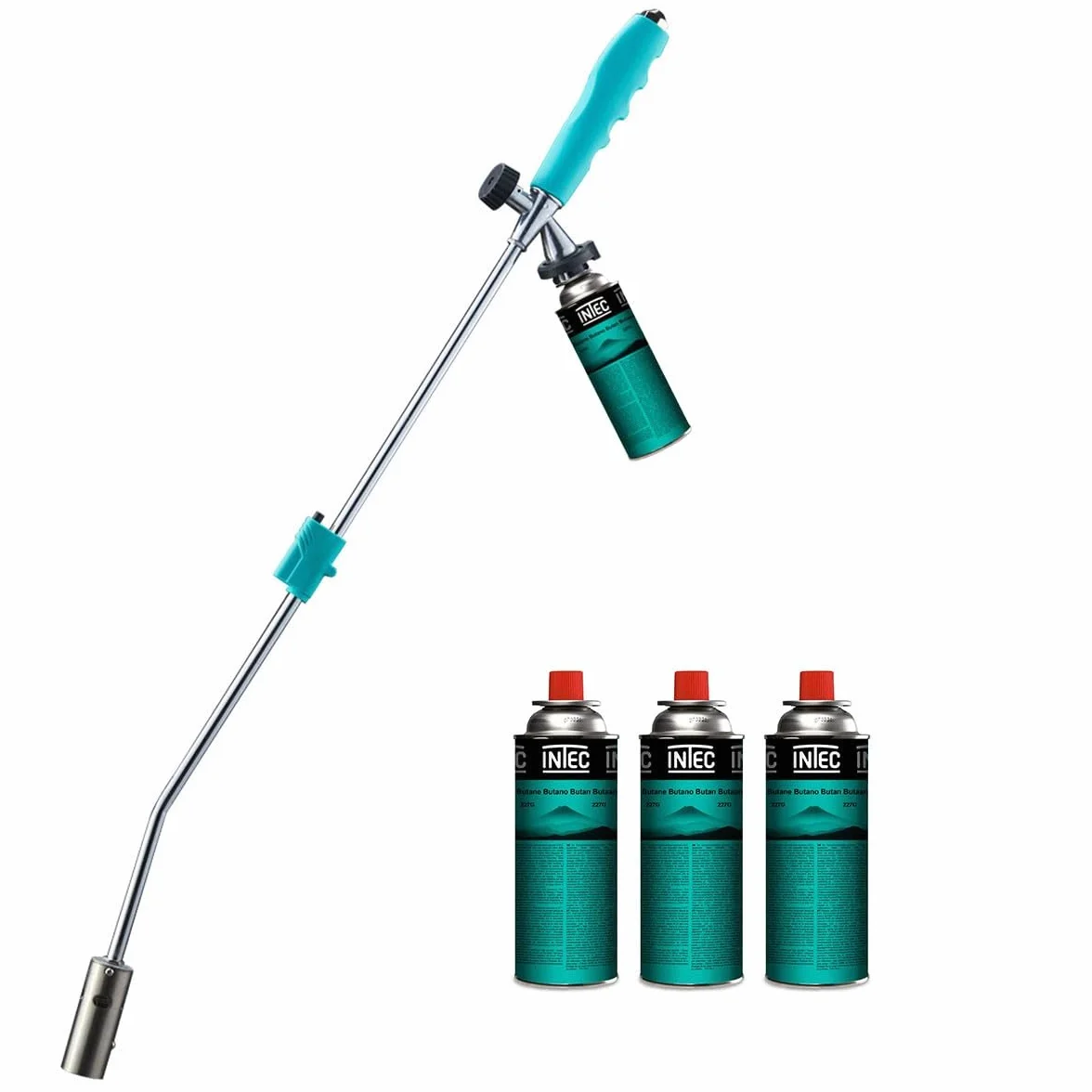 Desbrozadora térmica piezoeléctrica + 4 Cartuchos Quemador de Malas Hierbas Antorcha de Gas butano Cartucho Camping Gas