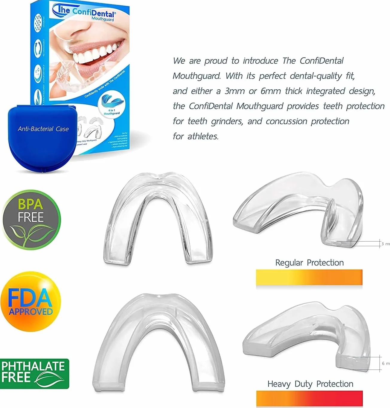 Protectores de boca moldeables para bruxismo, paquete de 5, 3 regulares y 2 resistentes
