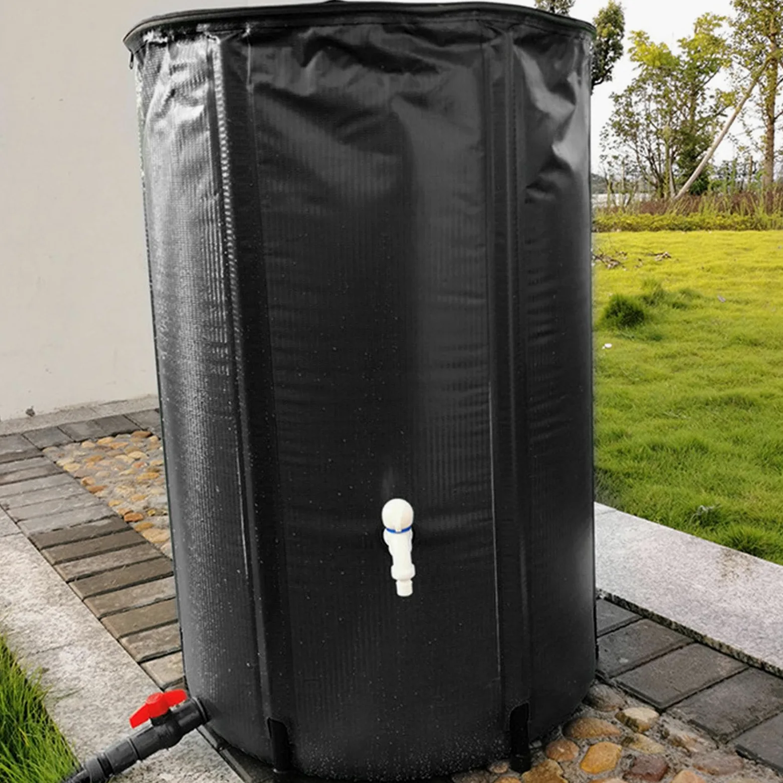Barril de recogida de lluvia de 200 L, colector de agua de lluvia de PVC | contenedor de lluvia con kit de desbordamiento de espiga de filtro, tanque de agua portátil resistente a la intemperie,