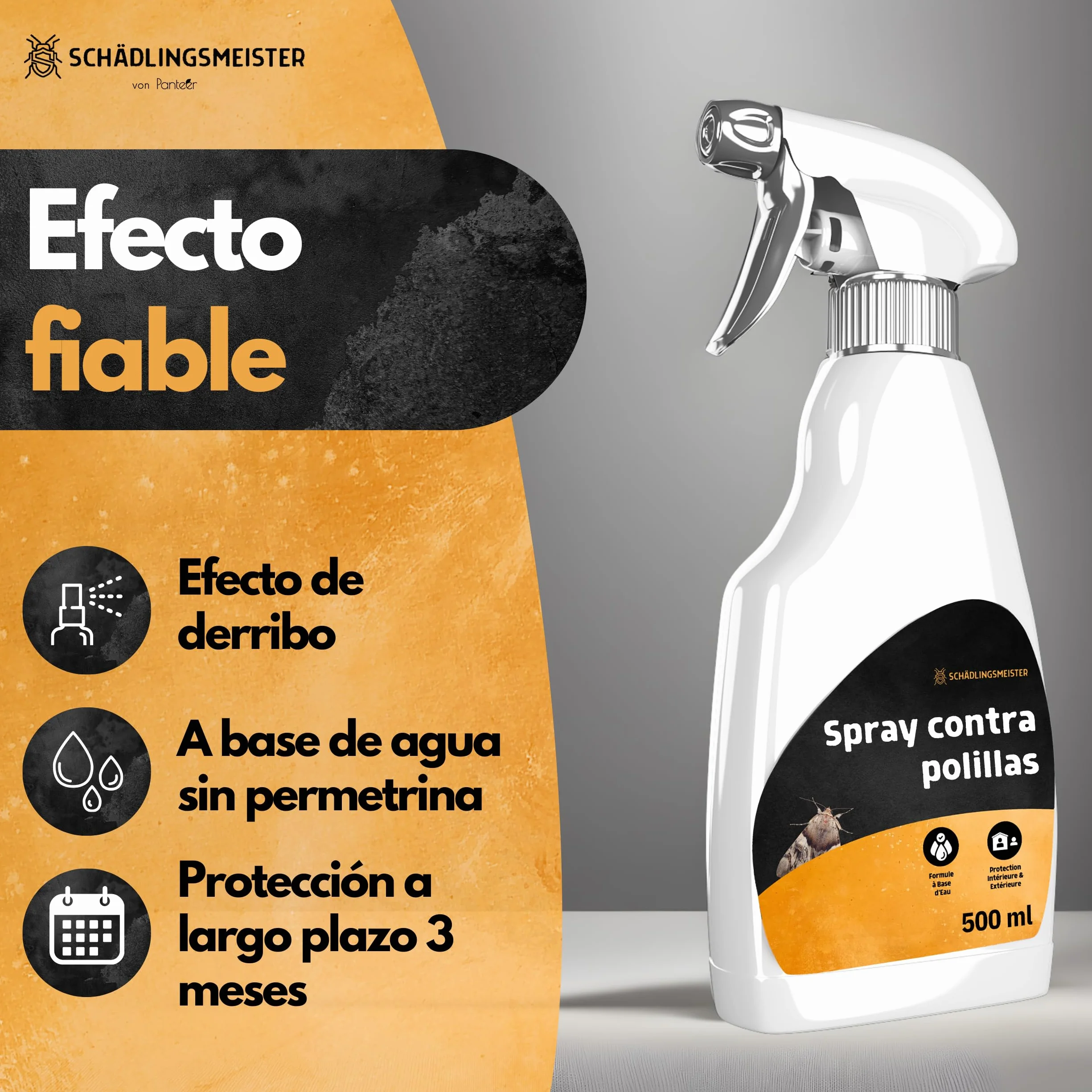 Panteer ® Spray antipolillas 500ml - protección antipolillas contra polillas de los Alimentos y polillas de la Ropa - Lucha contra Las polillas sin permetrina - Fabricado en Alemania