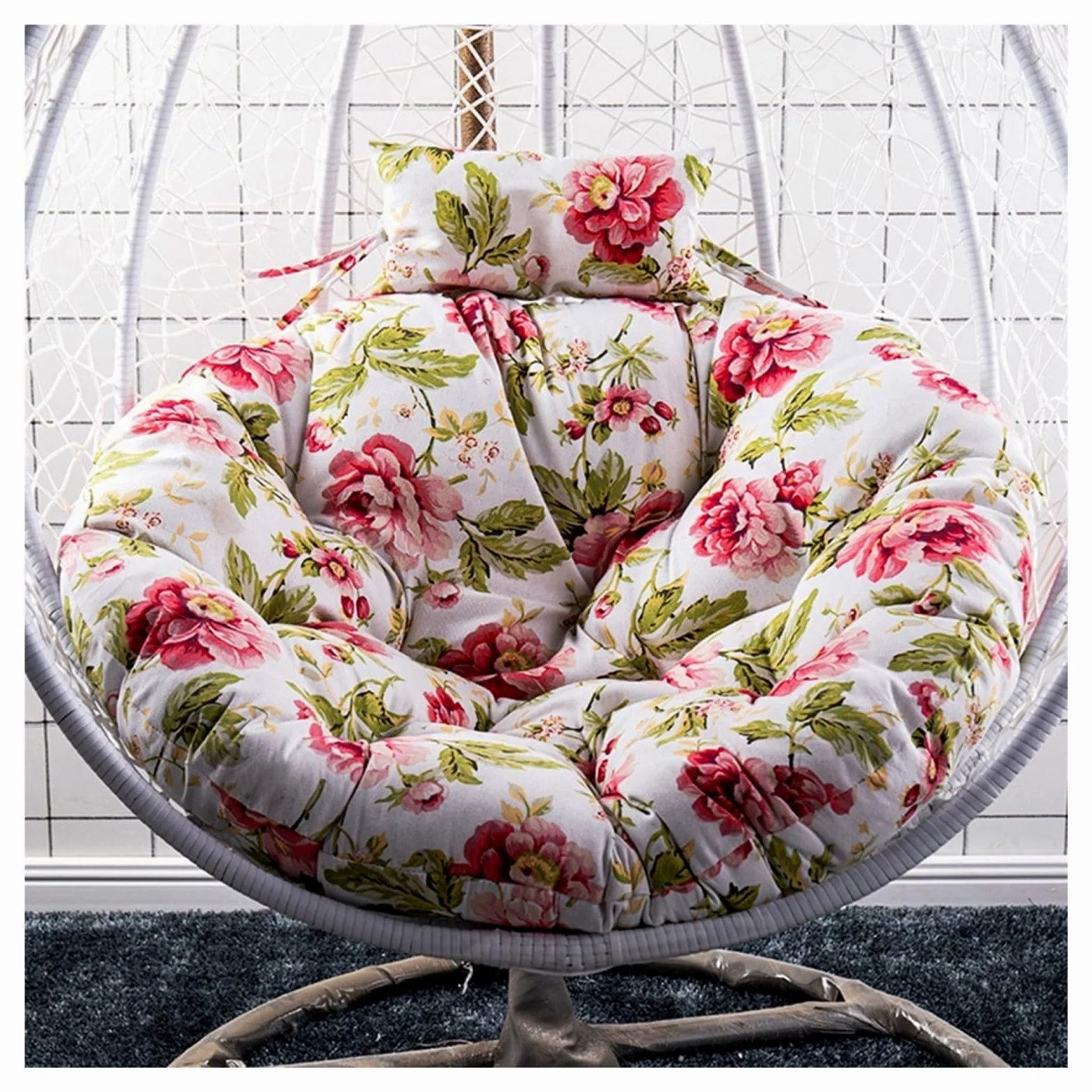 Cojín colgante para silla de huevo, extraíble y lavable, cojín con estampado de huevo, cojín de ratán para silla de ratán, cojín colorido de repuesto para ocio (diámetro de 120 cm)