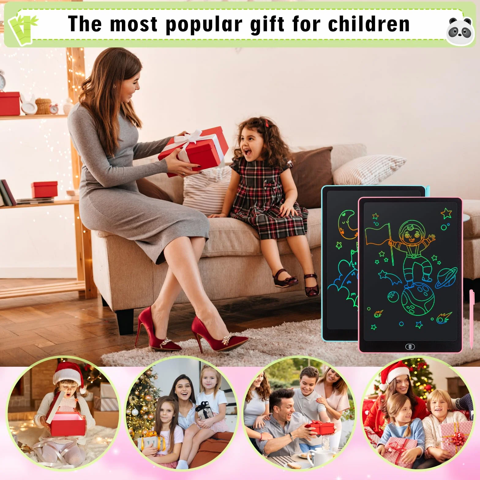 Tableta de Escritura LCD 15 Pulgadas, 2 PCS, Tablero de Dibujo Electrónico con Pantalla Colorida, Cuaderno Borrable, Pegatinas de Animales, para Niños 3-6 Años, Azul + Rosa