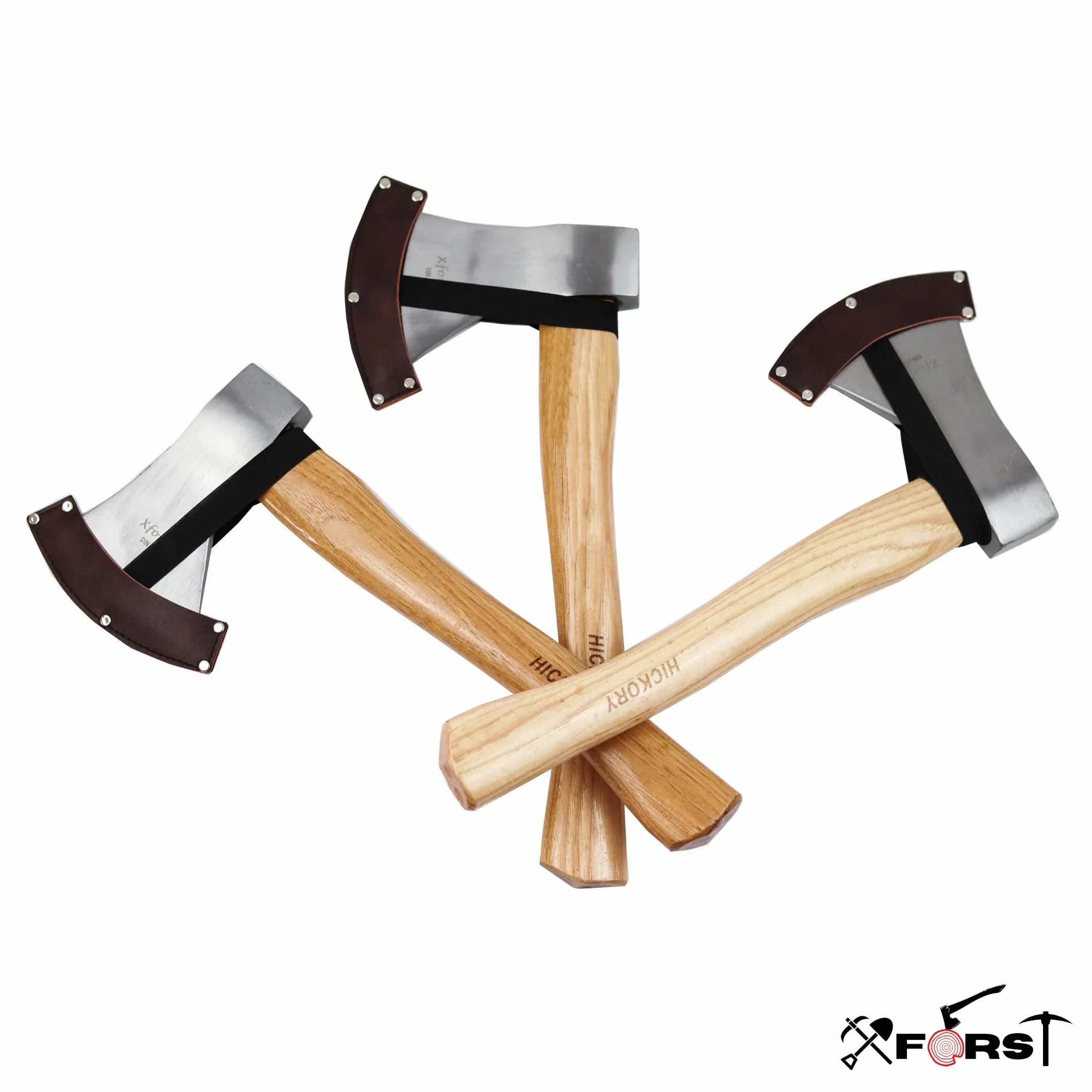 Xforst Hacha de Mano para Leña, Camping y Jardín, Hoja de Acero al Carbono con Mango de Madera de Hickory, Cabeza 800 g, 40,5 cm, Conforme a DIN 5131 y TÜV/GS, con Funda Protectora, X-UW800C